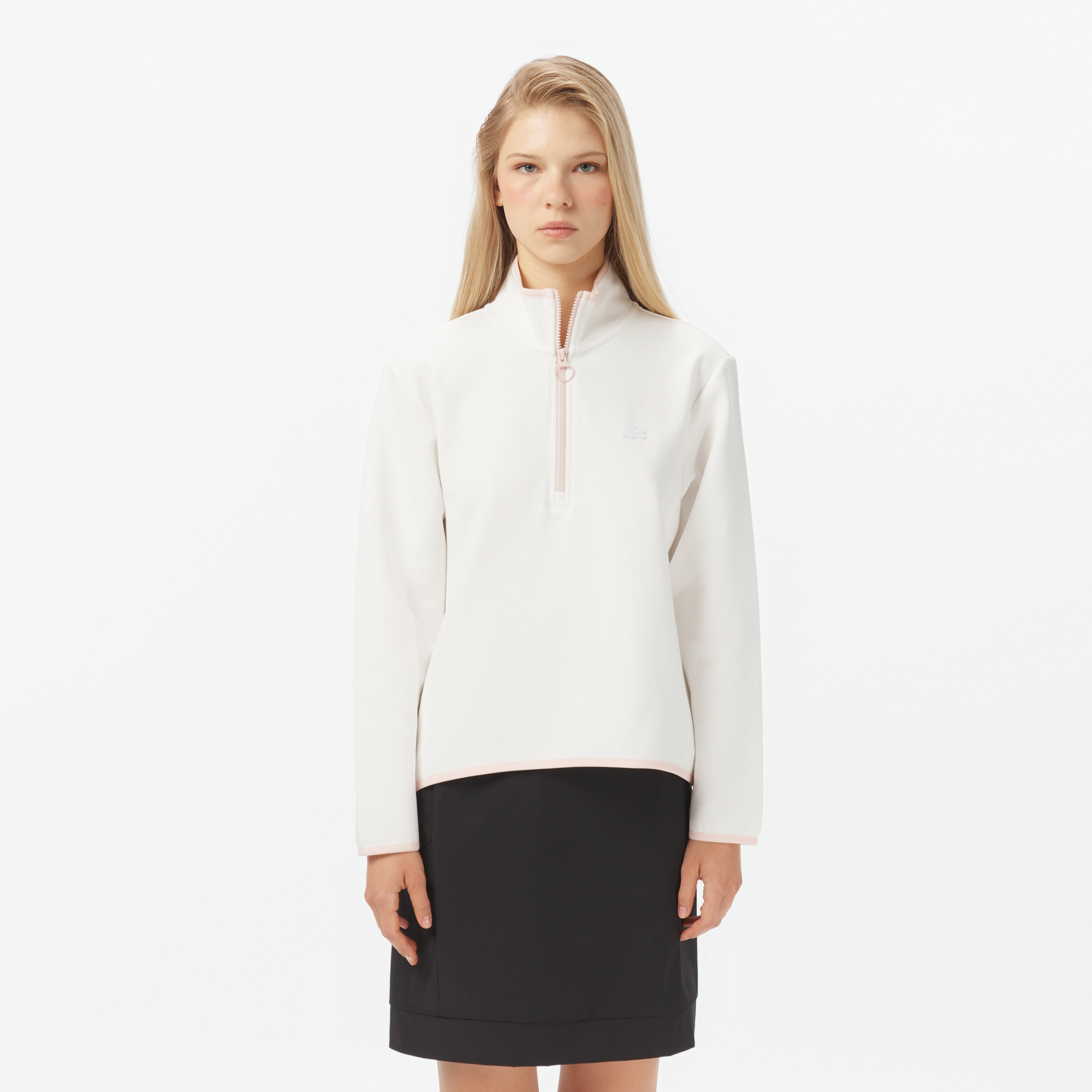 Kadın Regular Fit Yarım Fermuarlı Beyaz Sweatshirt