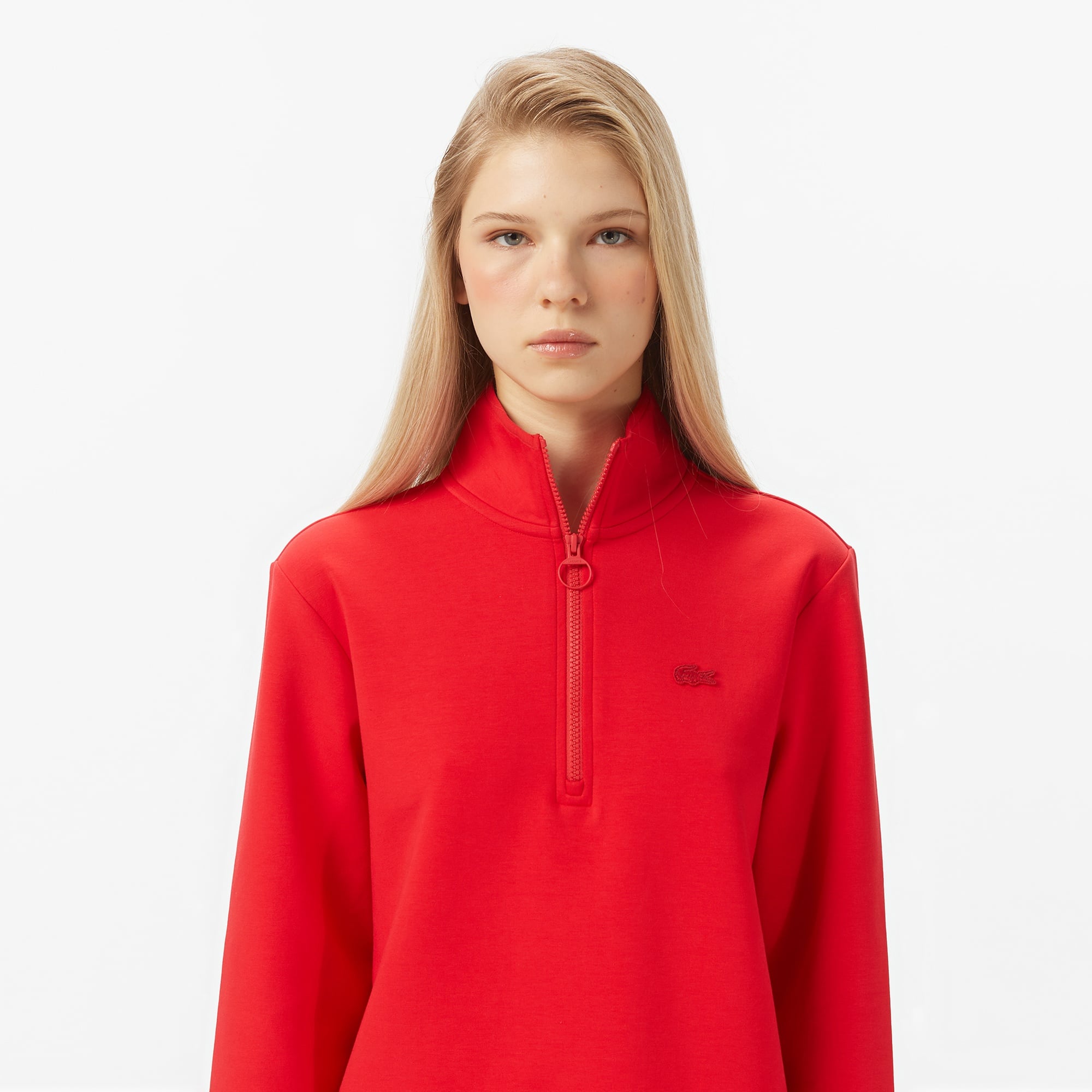 Kadın Regular Fit Yarım Fermuarlı Kırmızı Sweatshirt