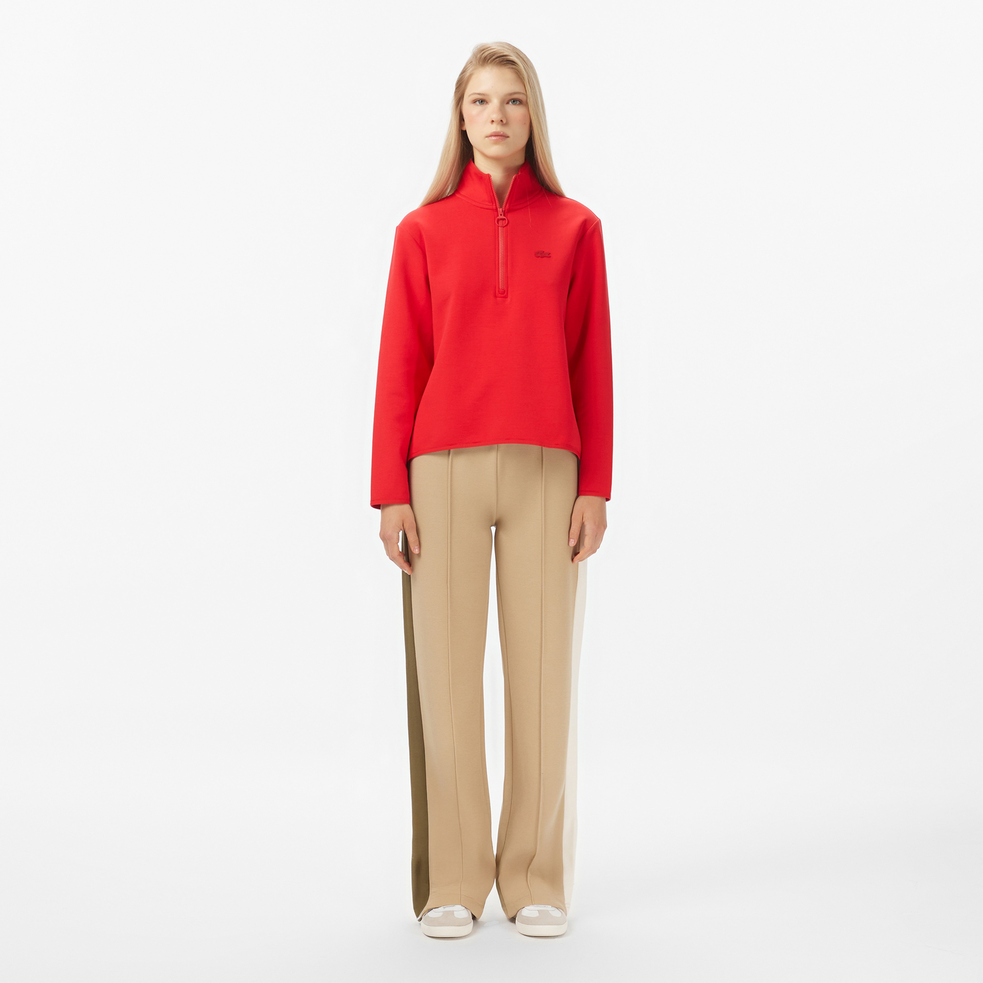 Kadın Regular Fit Yarım Fermuarlı Kırmızı Sweatshirt