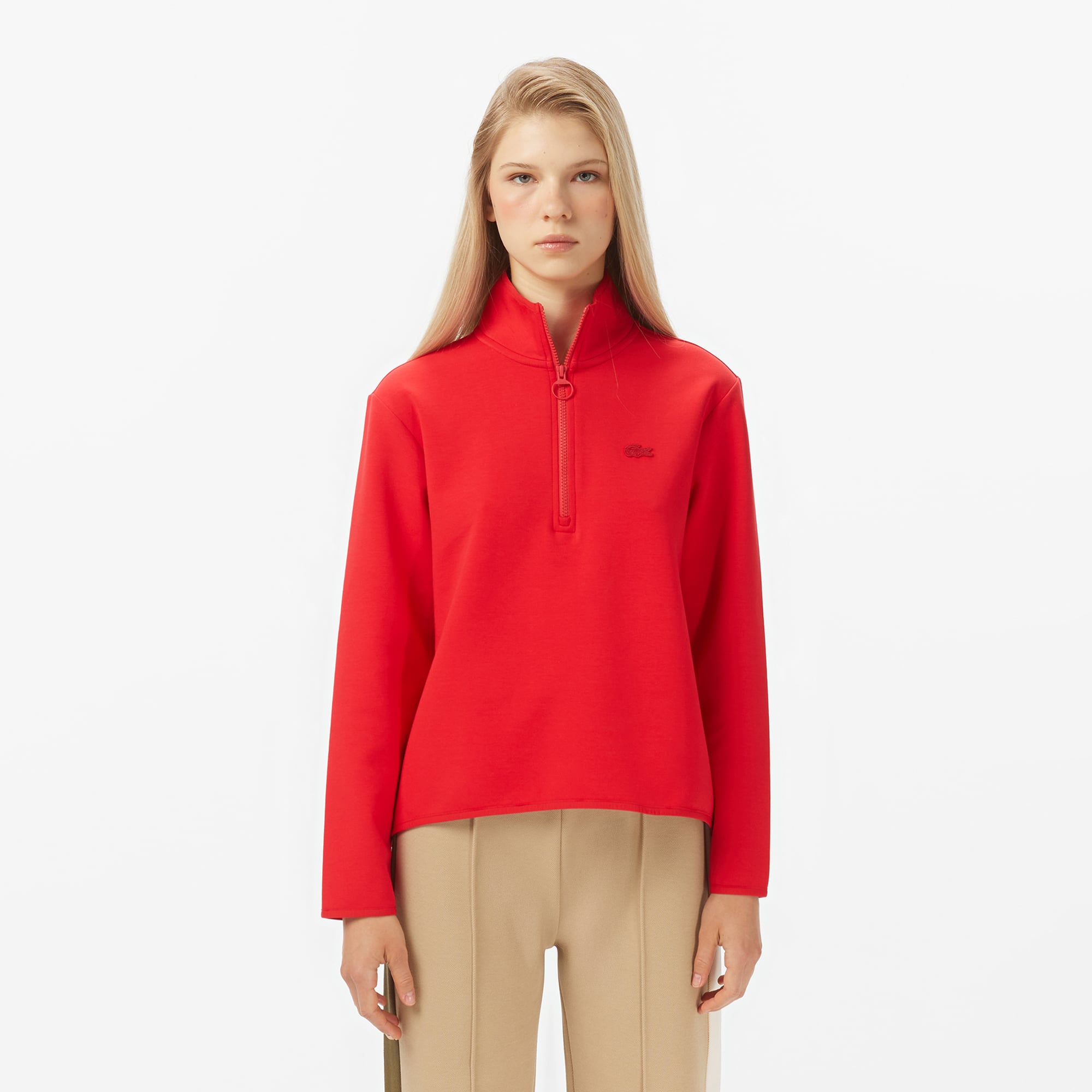 Kadın Regular Fit Yarım Fermuarlı Kırmızı Sweatshirt SF2627-240