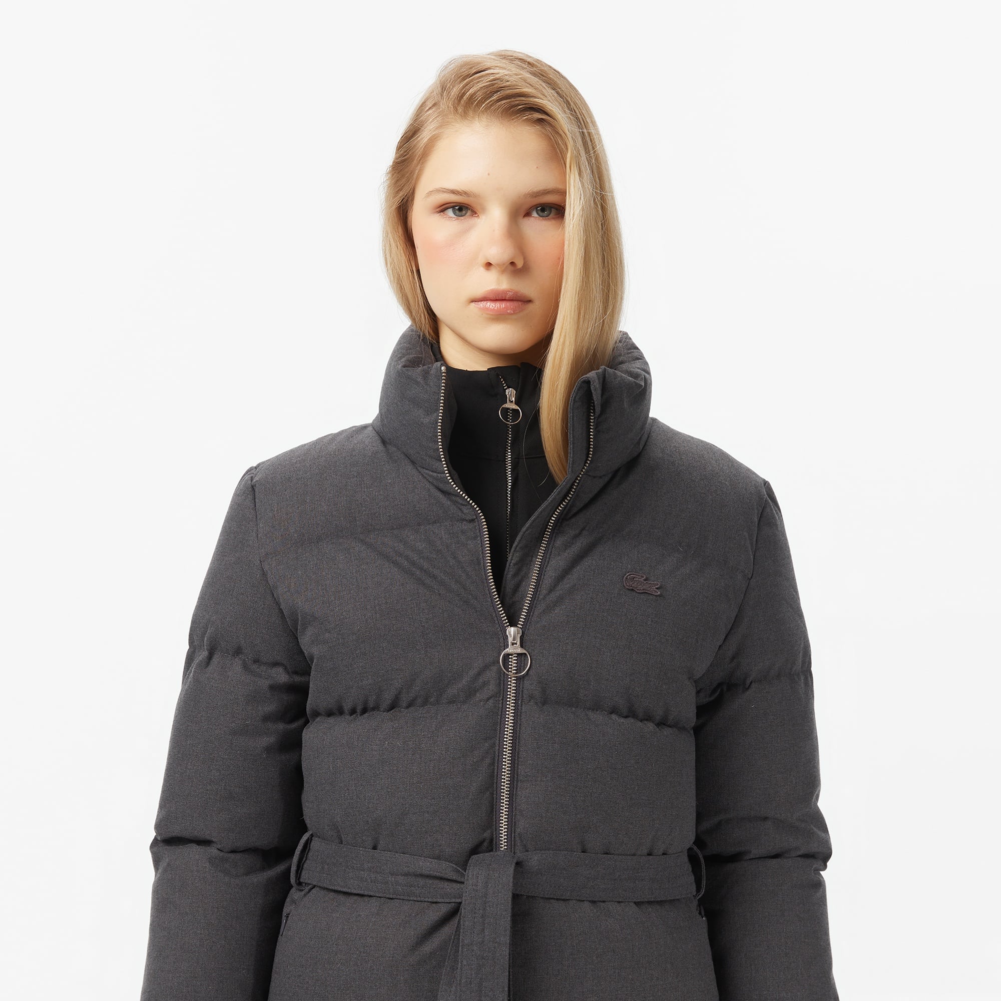 Kadın Dik Yaka Koyu Gri Mont