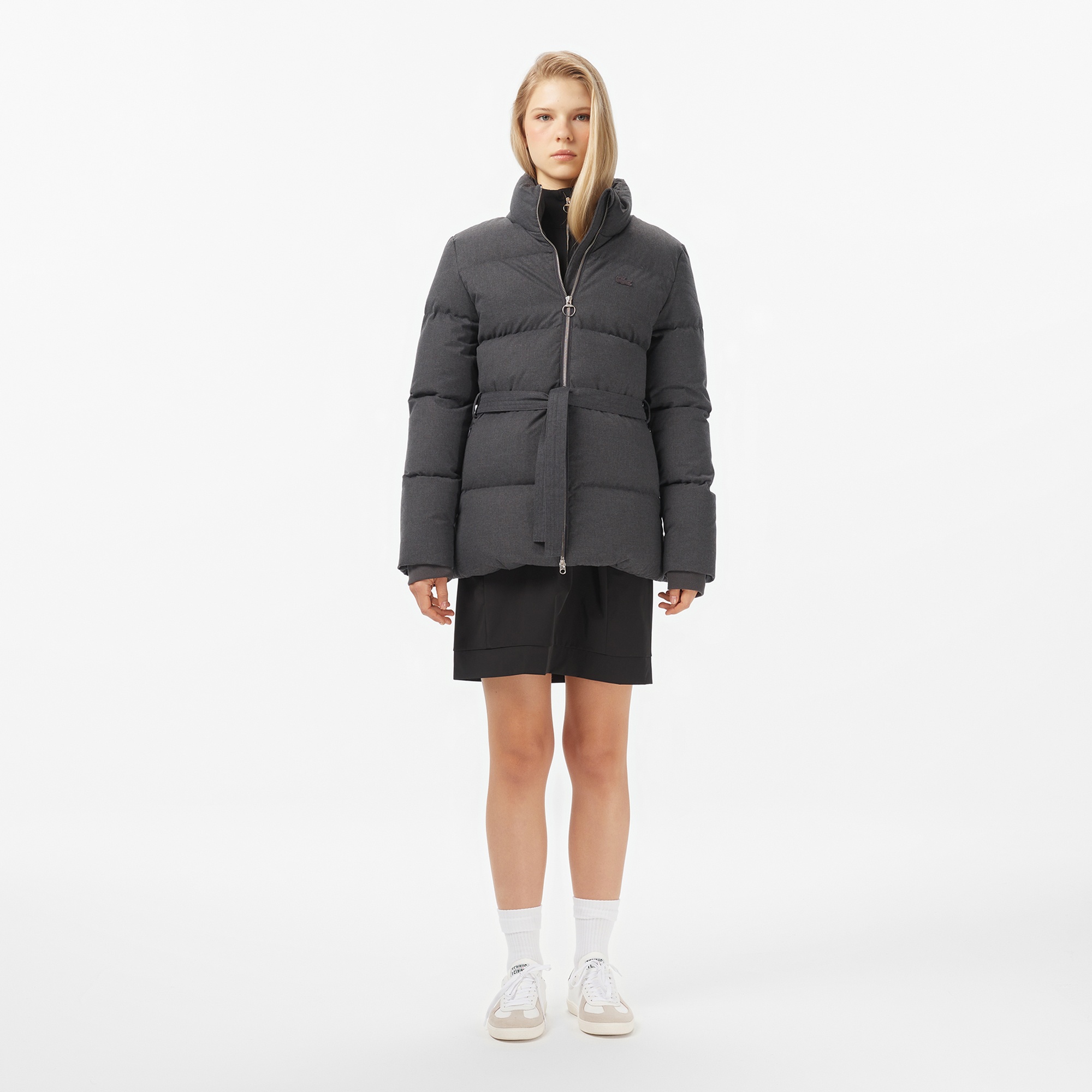 Kadın Dik Yaka Koyu Gri Mont