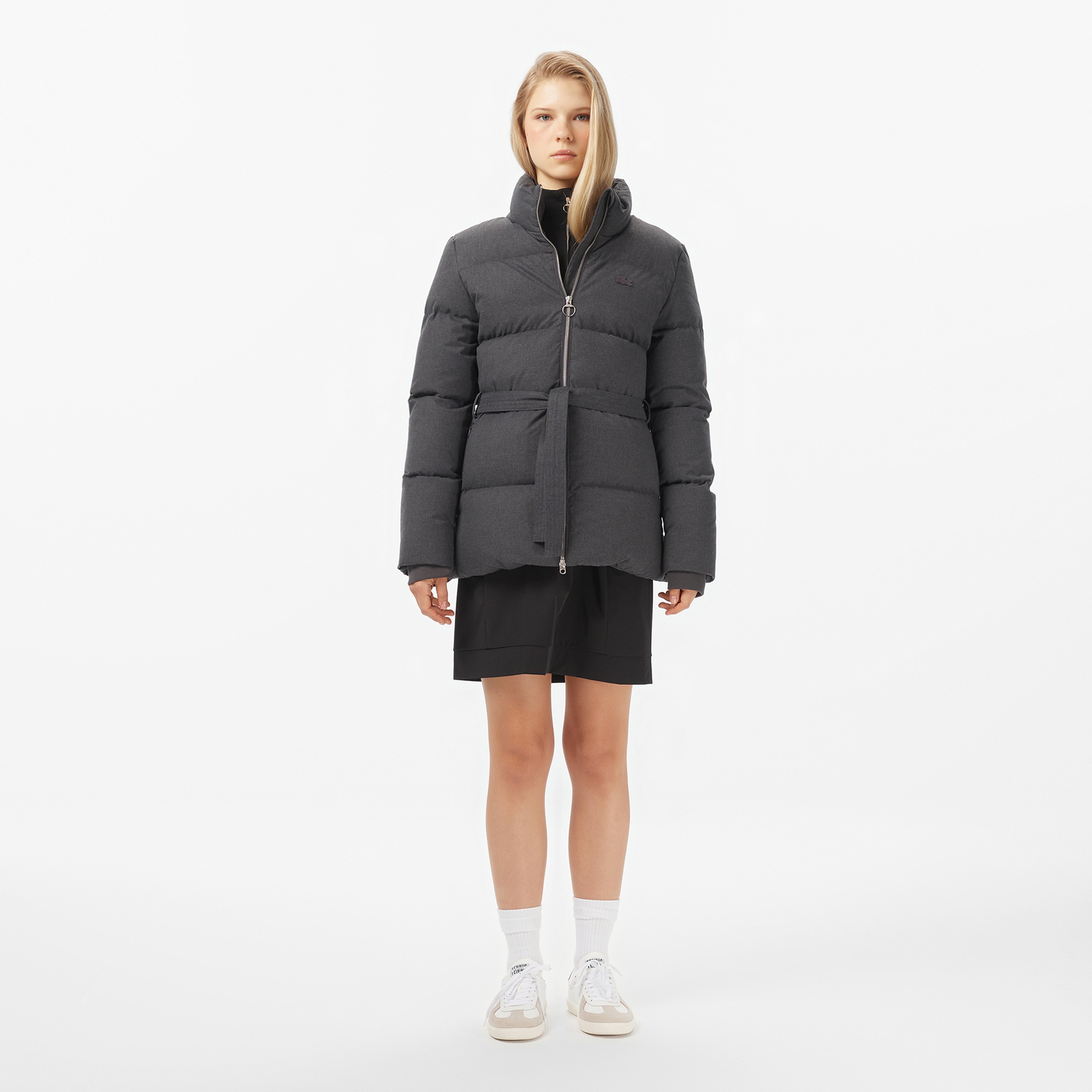 Kadın Dik Yaka Koyu Gri Mont