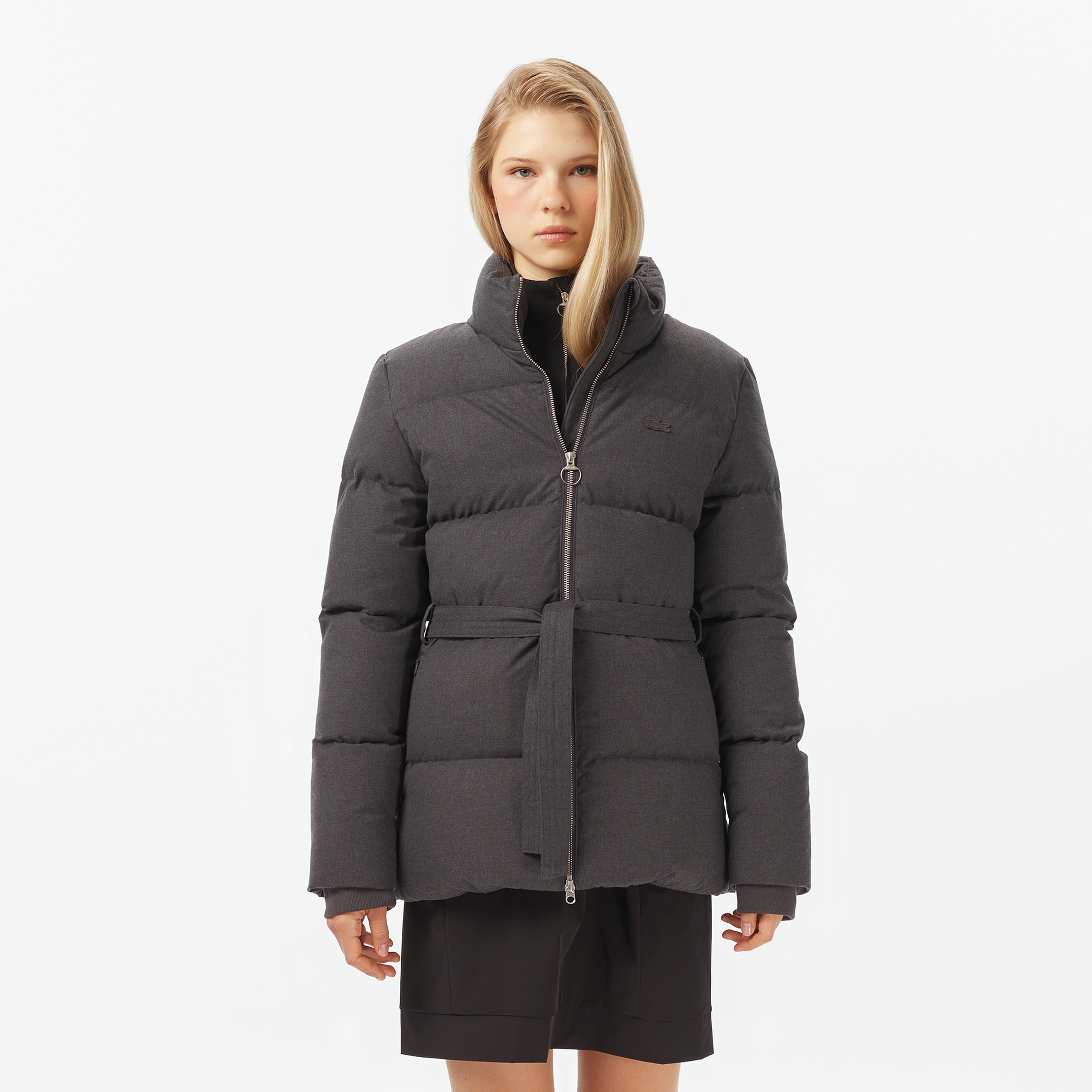 Kadın Dik Yaka Koyu Gri Mont