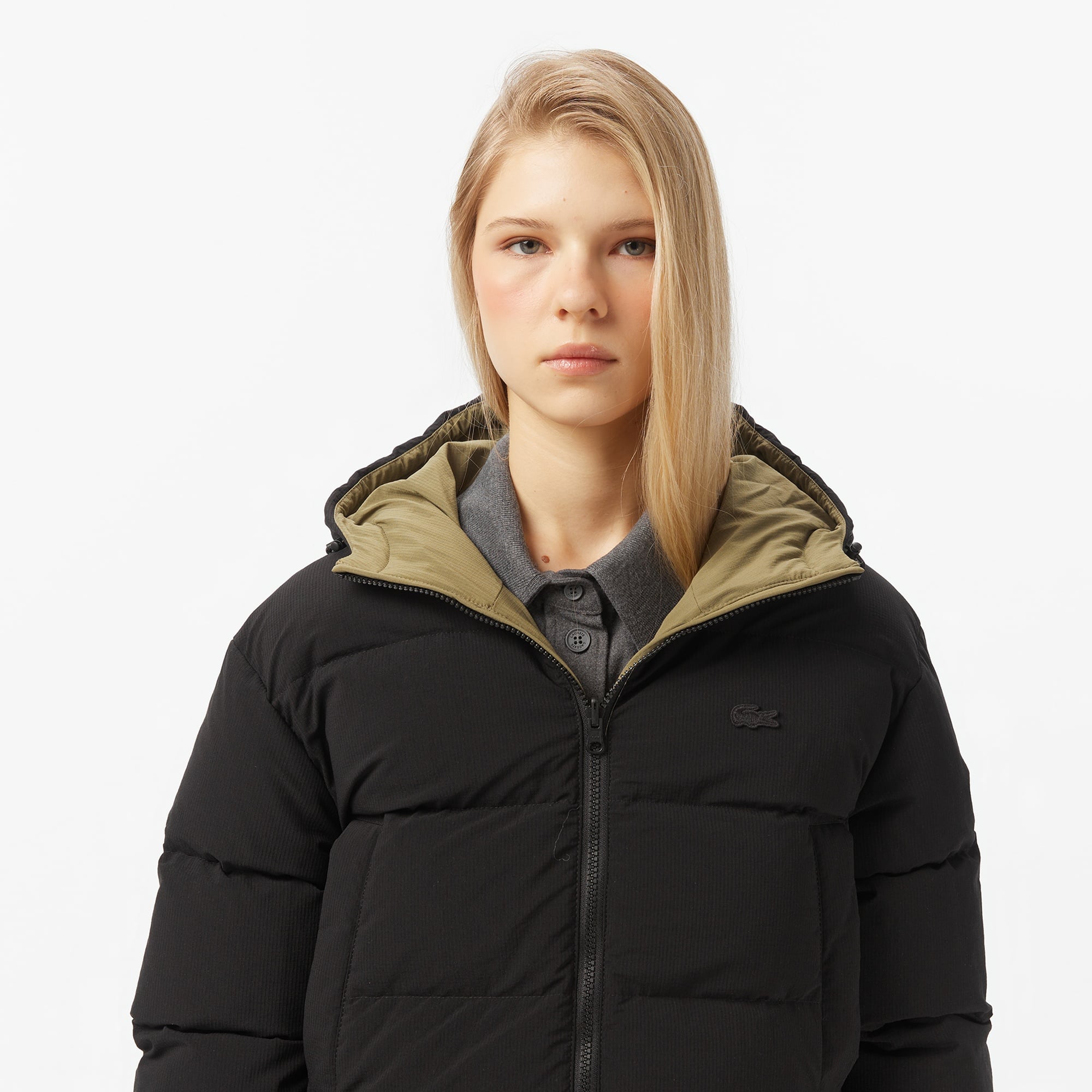 Kadın Kapüşonlu Çift Taraflı Siyah Mont