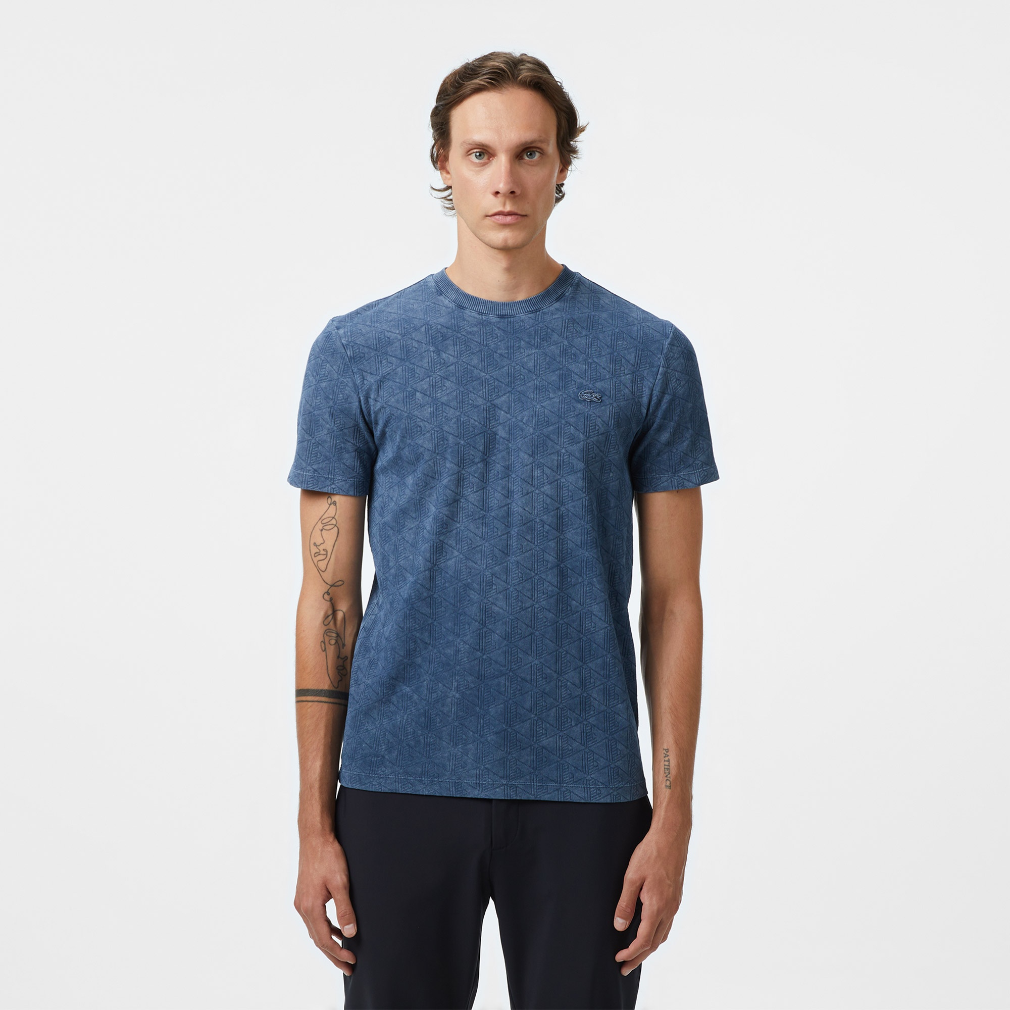 Lacoste Erkek Regular Fit Bisiklet Yaka Monogram Lacivert T-Shirt