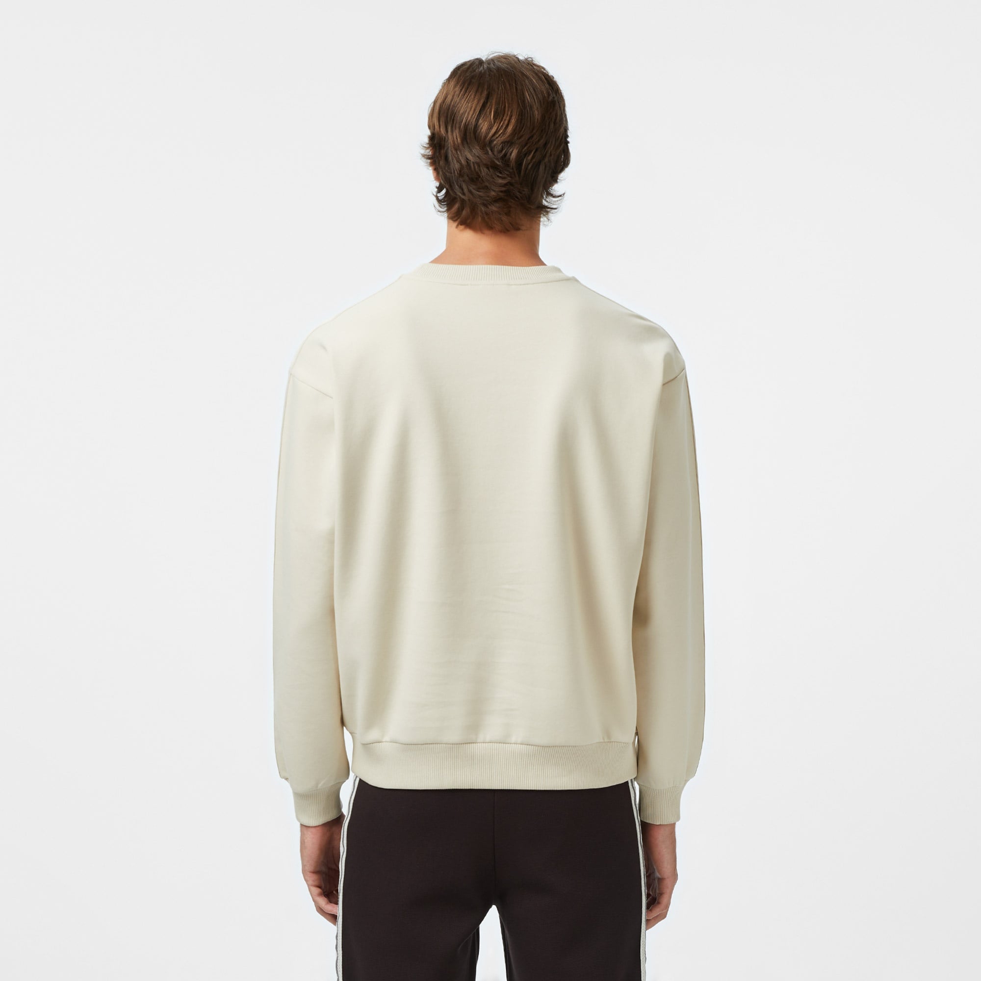 Erkek Relaxed Fit Bisiklet Yaka Açık Krem Sweatshirt