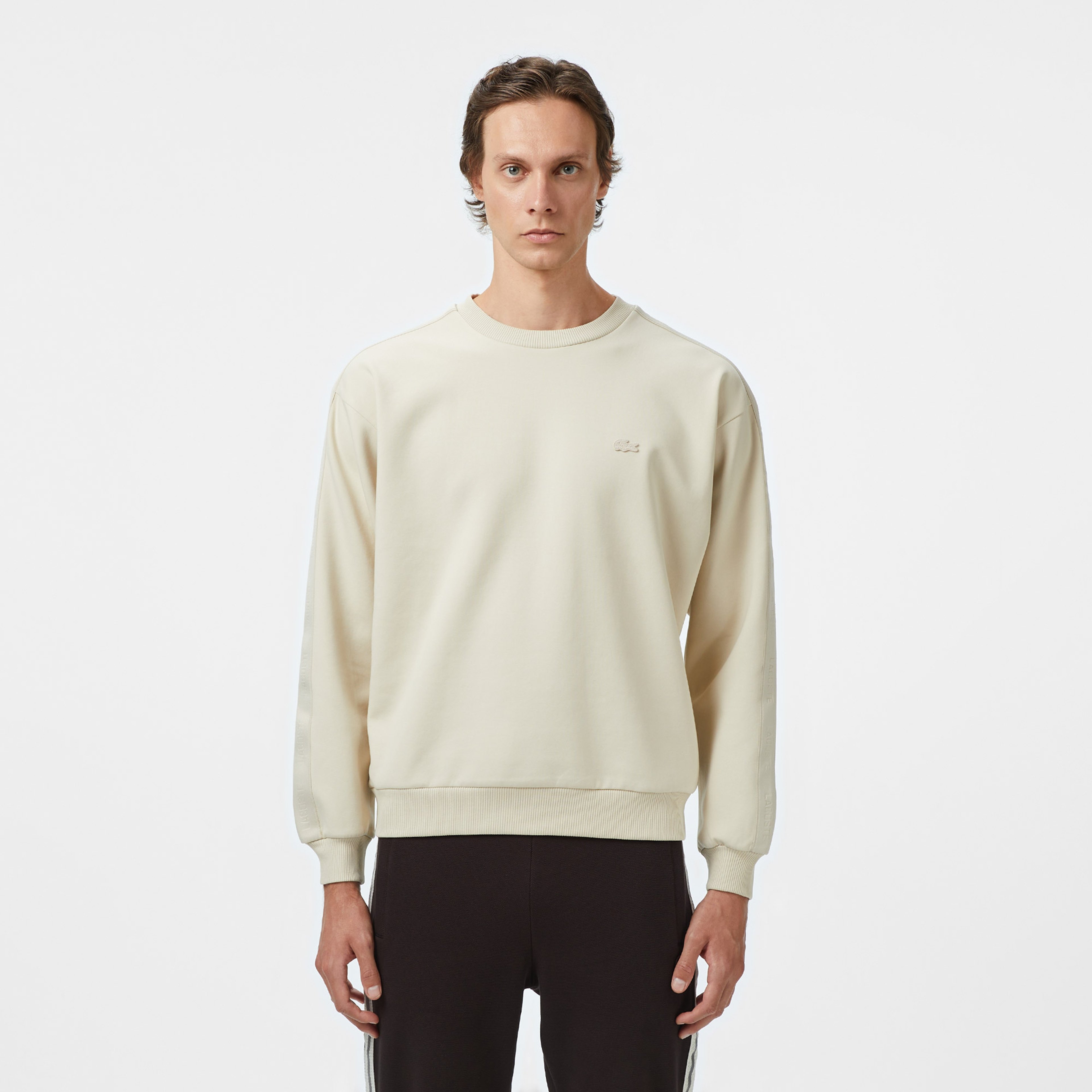 Erkek Relaxed Fit Bisiklet Yaka Açık Krem Sweatshirt