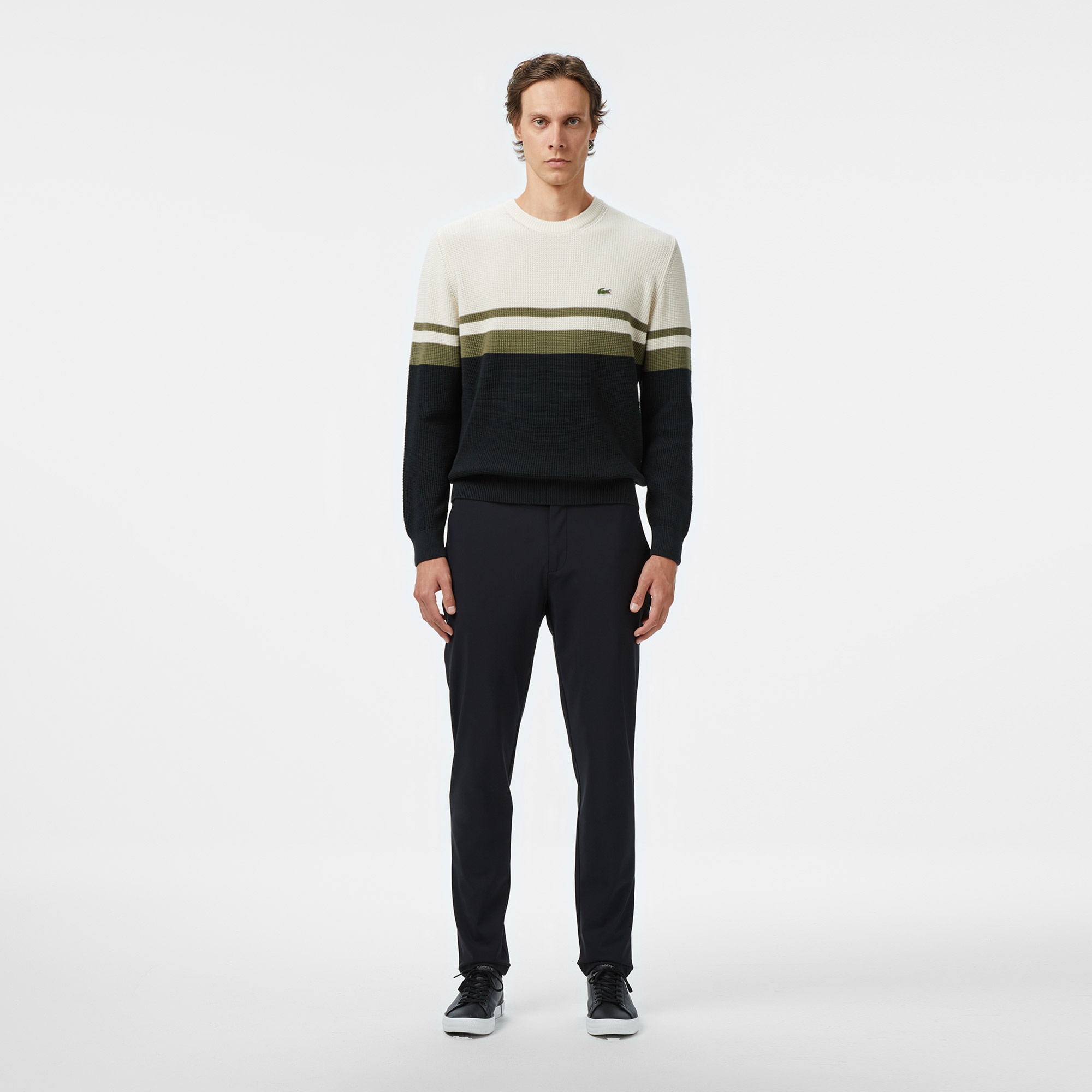 Erkek Classic Fit Bisiklet Yaka Renk Bloklu Siyah Kazak