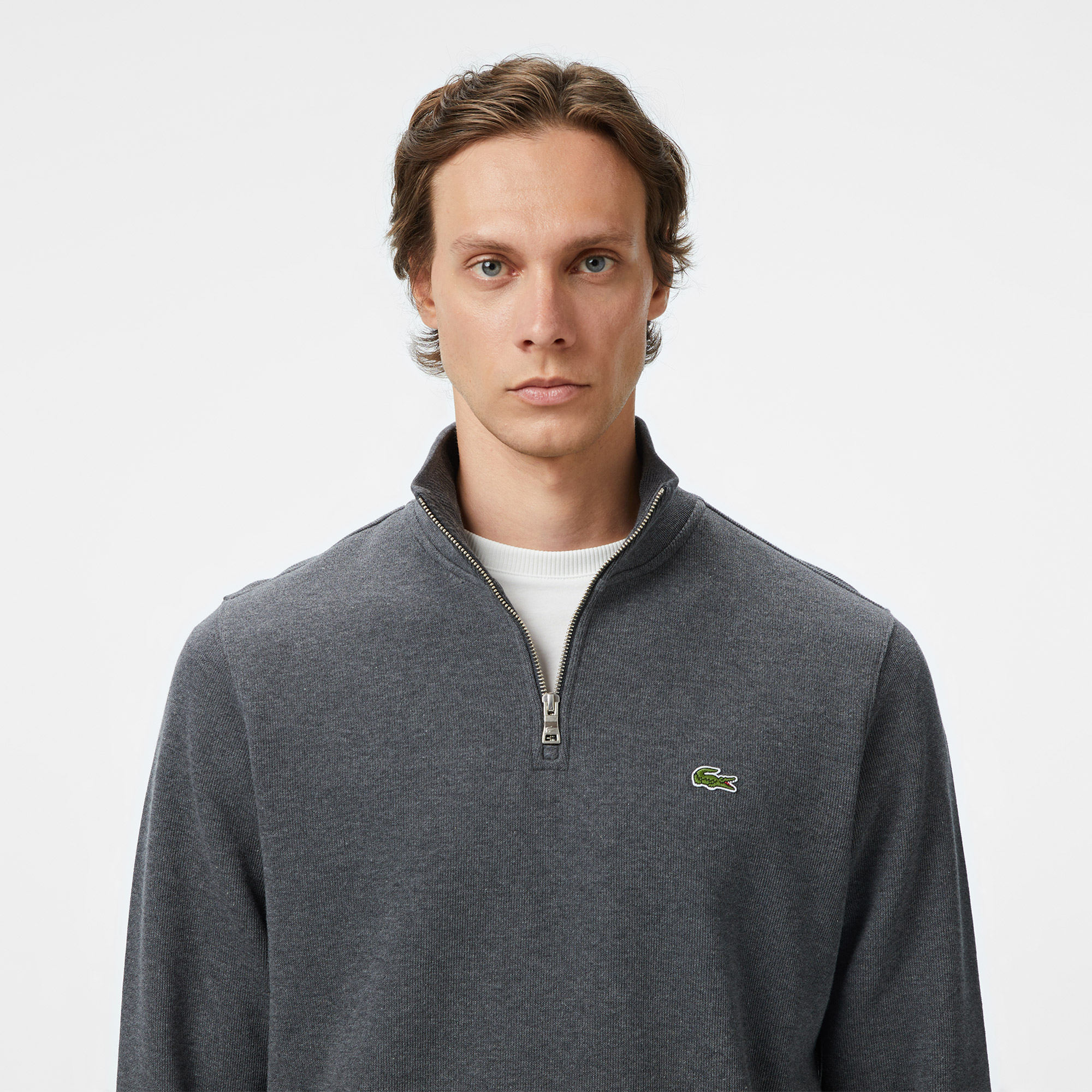 Erkek Classic Fit Yarım Fermuarlı Gri Sweatshirt SH1927-050 | Lacoste