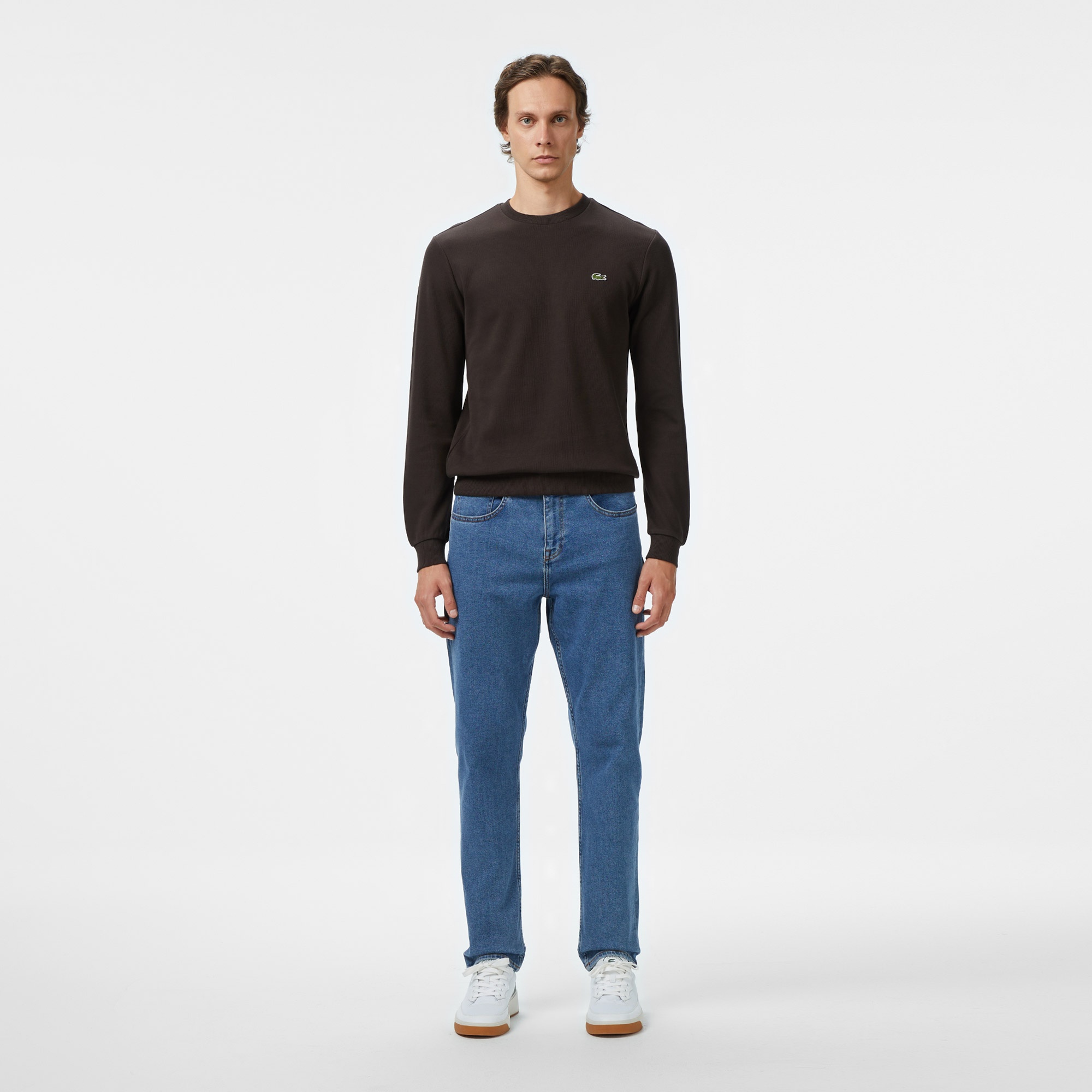 Erkek Regular Fit Uzun Kollu Bisiklet Yaka Kahverengi T-Shirt