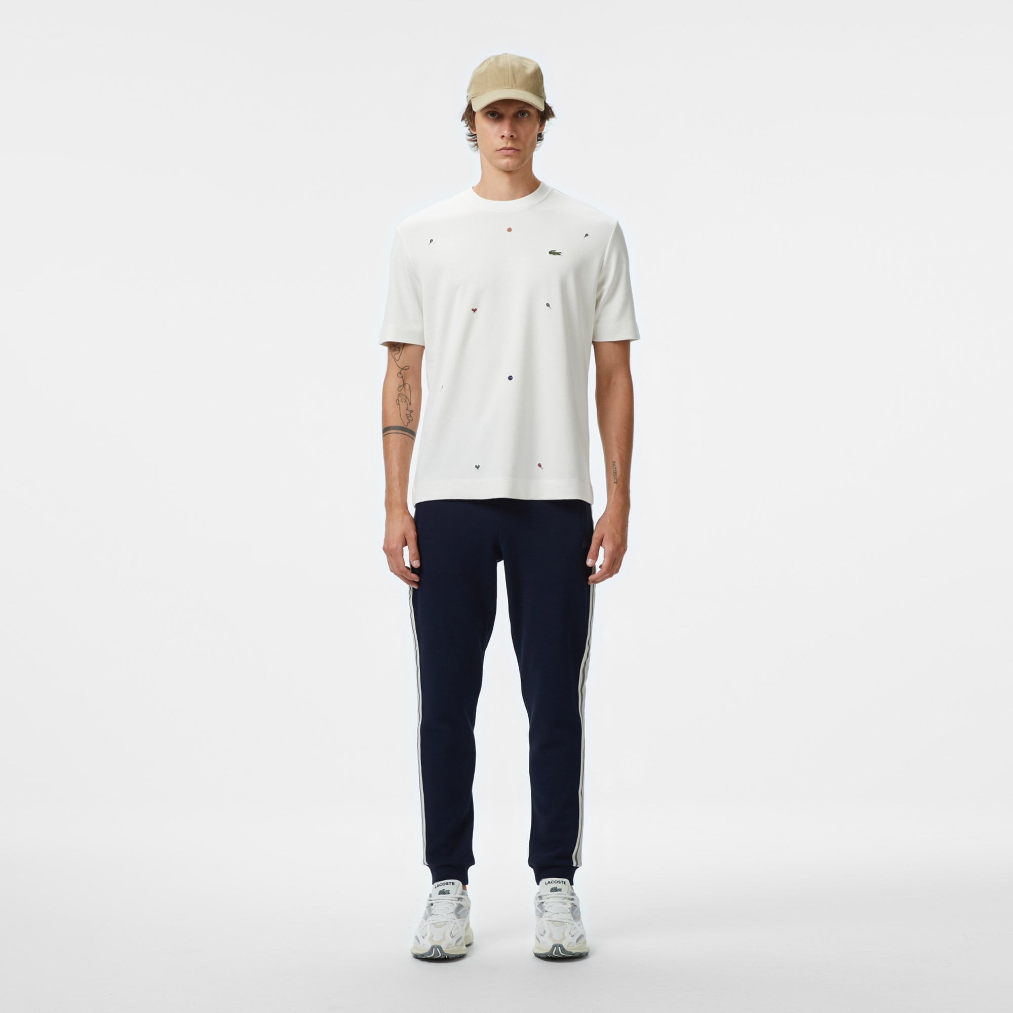 Erkek Loose Fit Bisiklet Yaka Desenli Beyaz T-Shirt