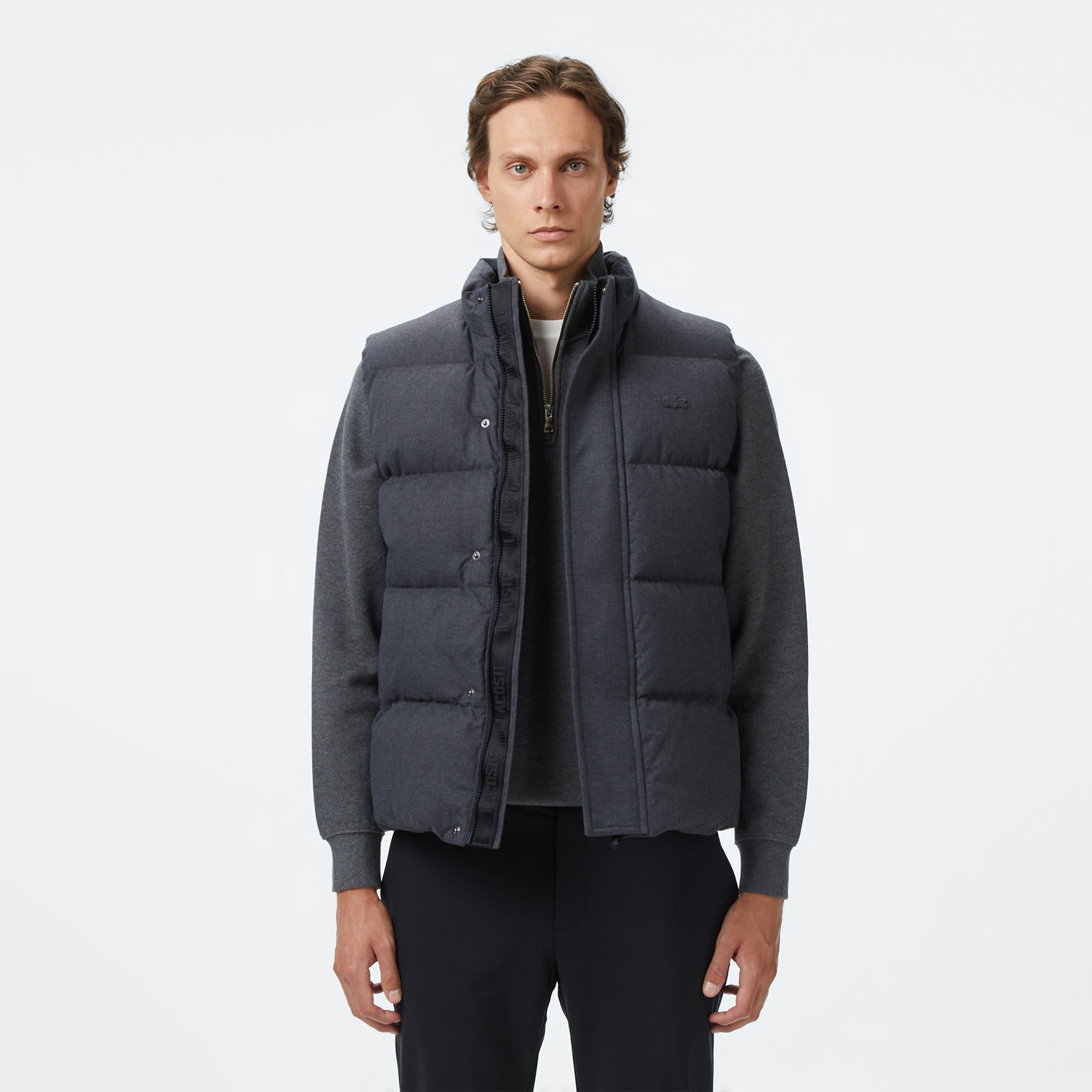 Erkek Relaxed Fit Dik Yaka Koyu Gri Yelek