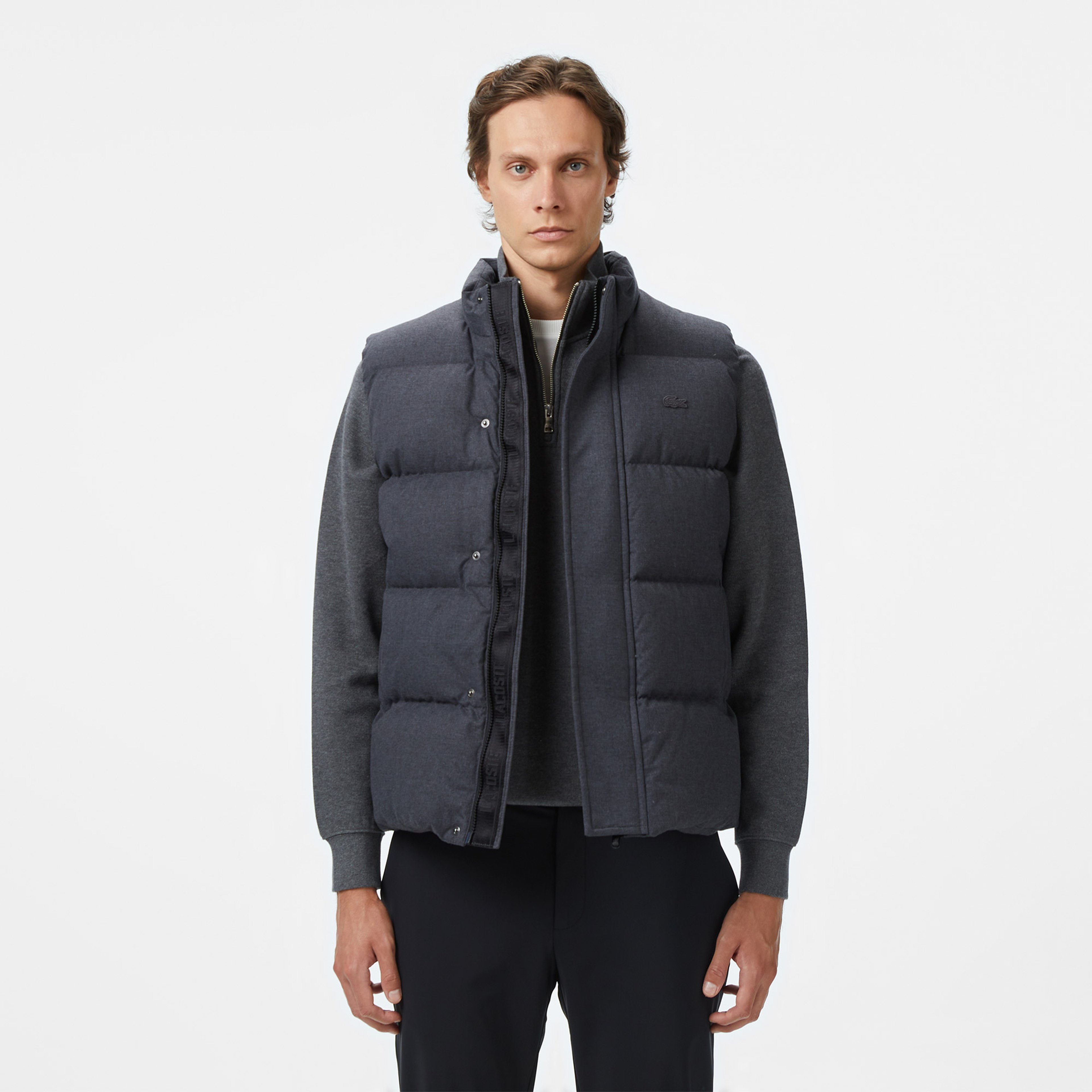 Erkek Relaxed Fit Dik Yaka Koyu Gri Yelek