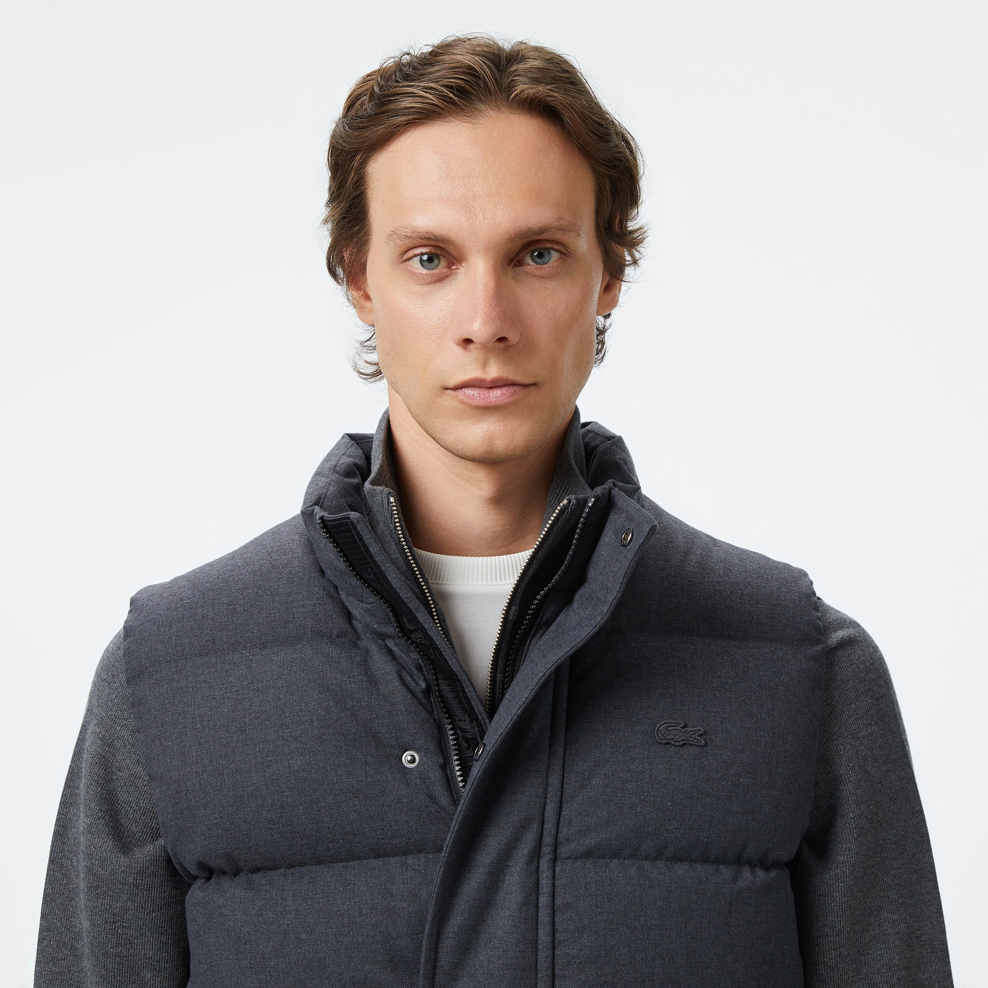 Erkek Relaxed Fit Dik Yaka Koyu Gri Yelek