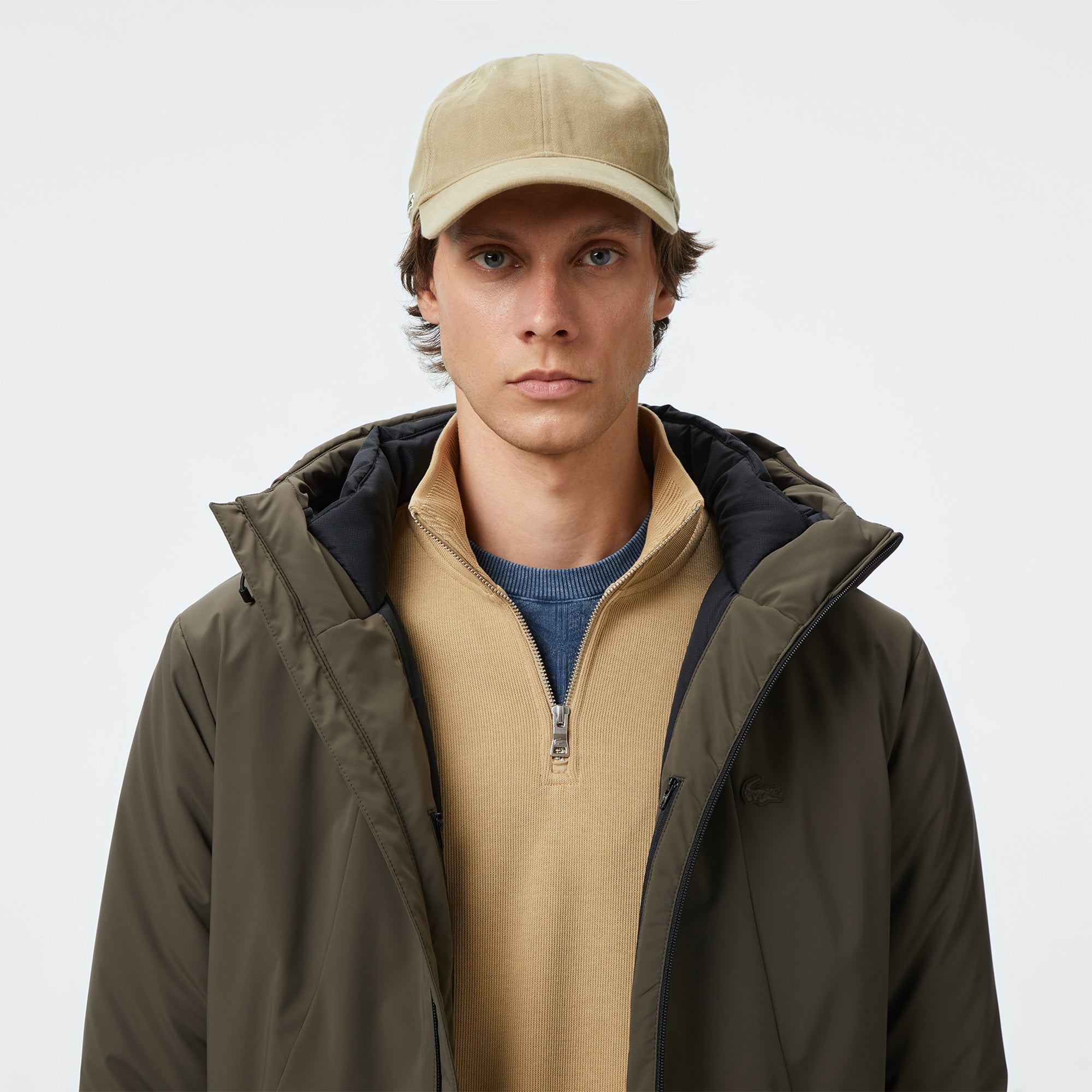 Erkek Kapüşonlu Haki Mont