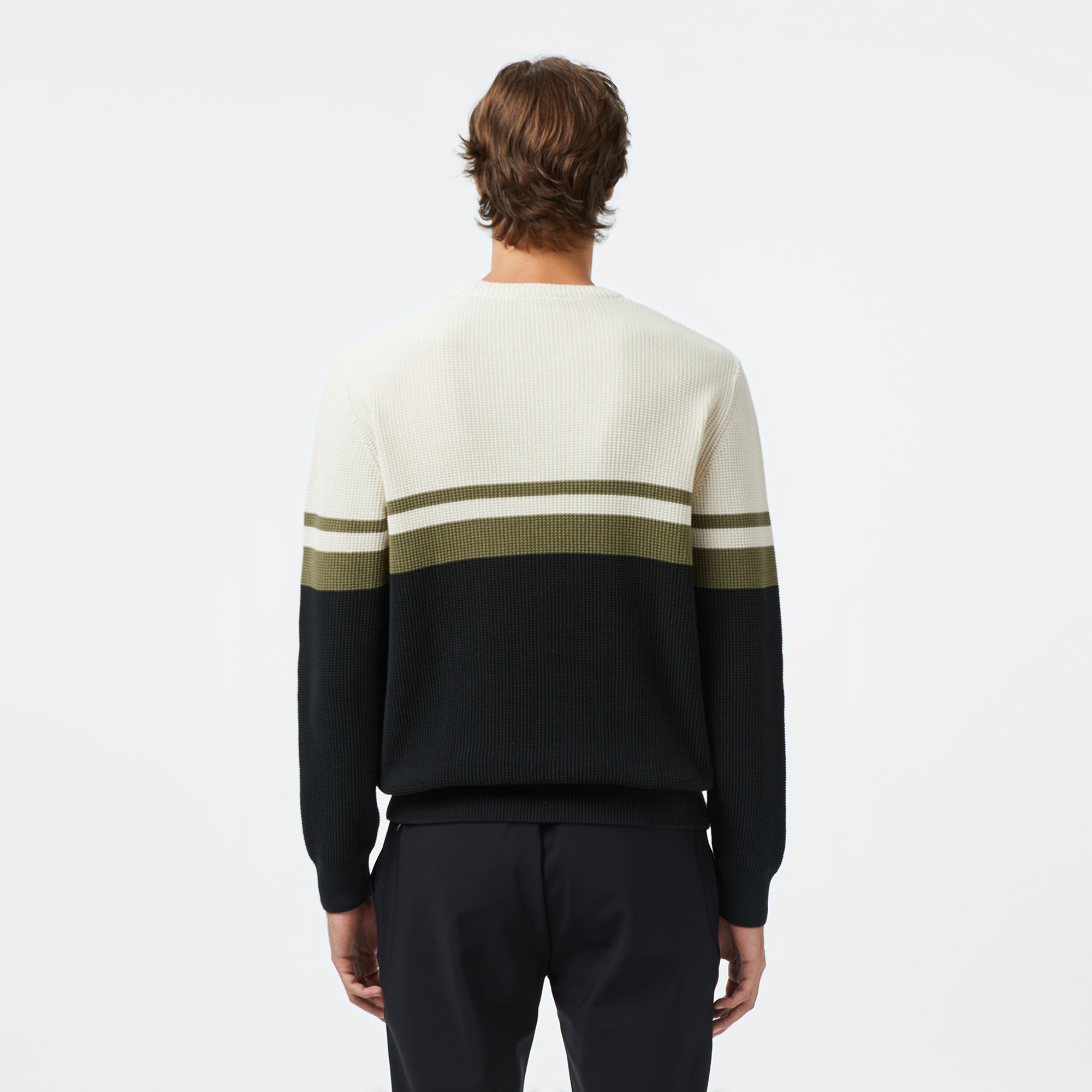 Erkek Classic Fit Bisiklet Yaka Renk Bloklu Siyah Kazak