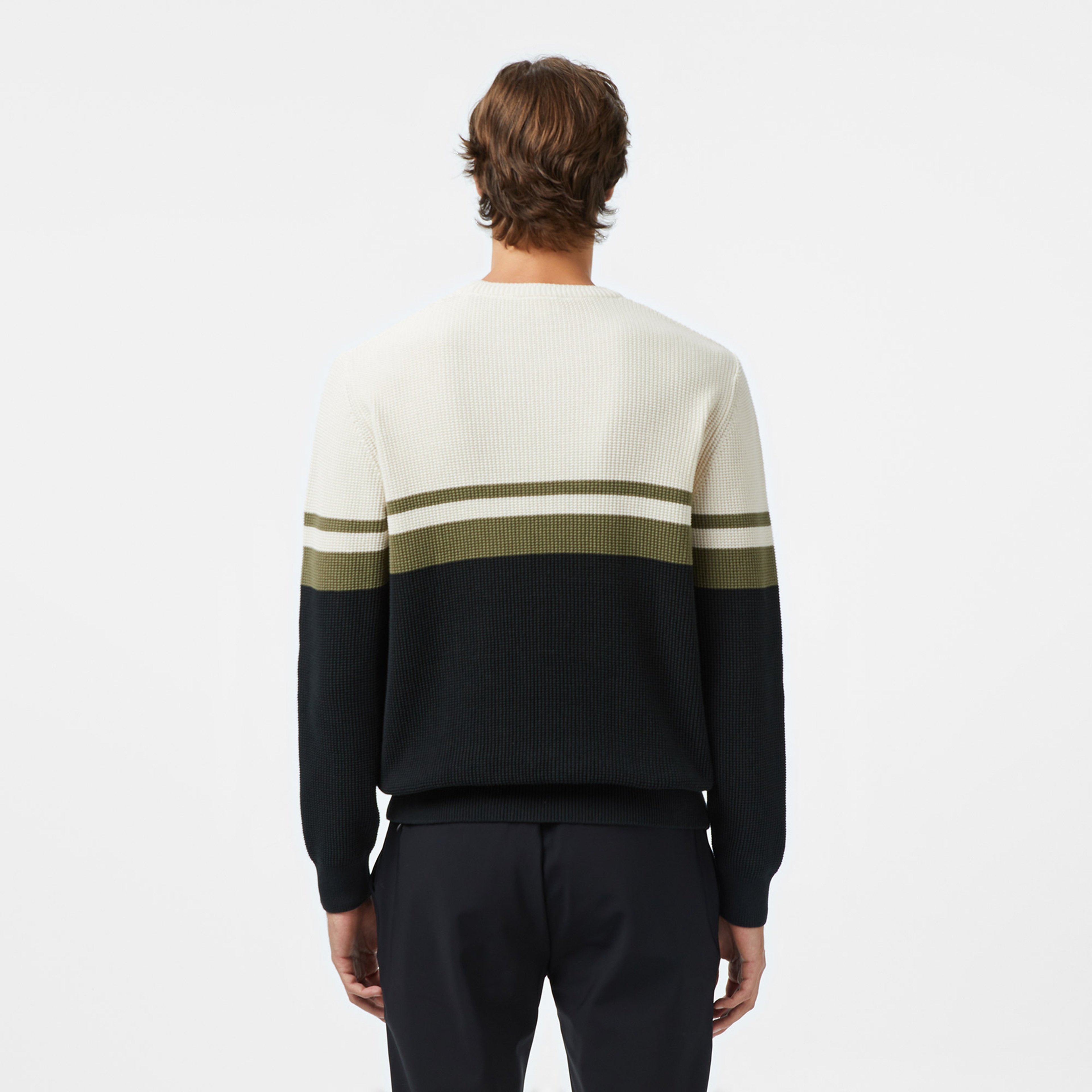 Erkek Classic Fit Bisiklet Yaka Renk Bloklu Siyah Kazak