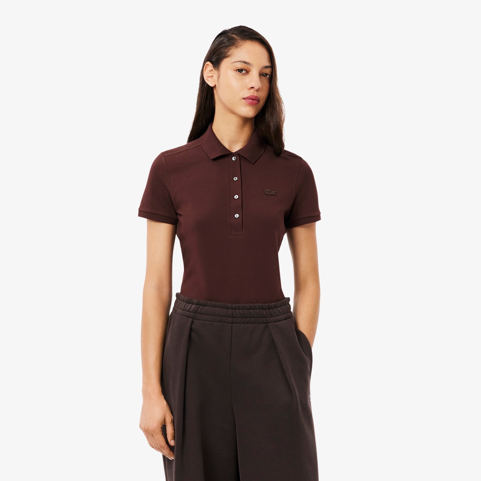 L.12.D Kadın Slim Fit Bordo Polo