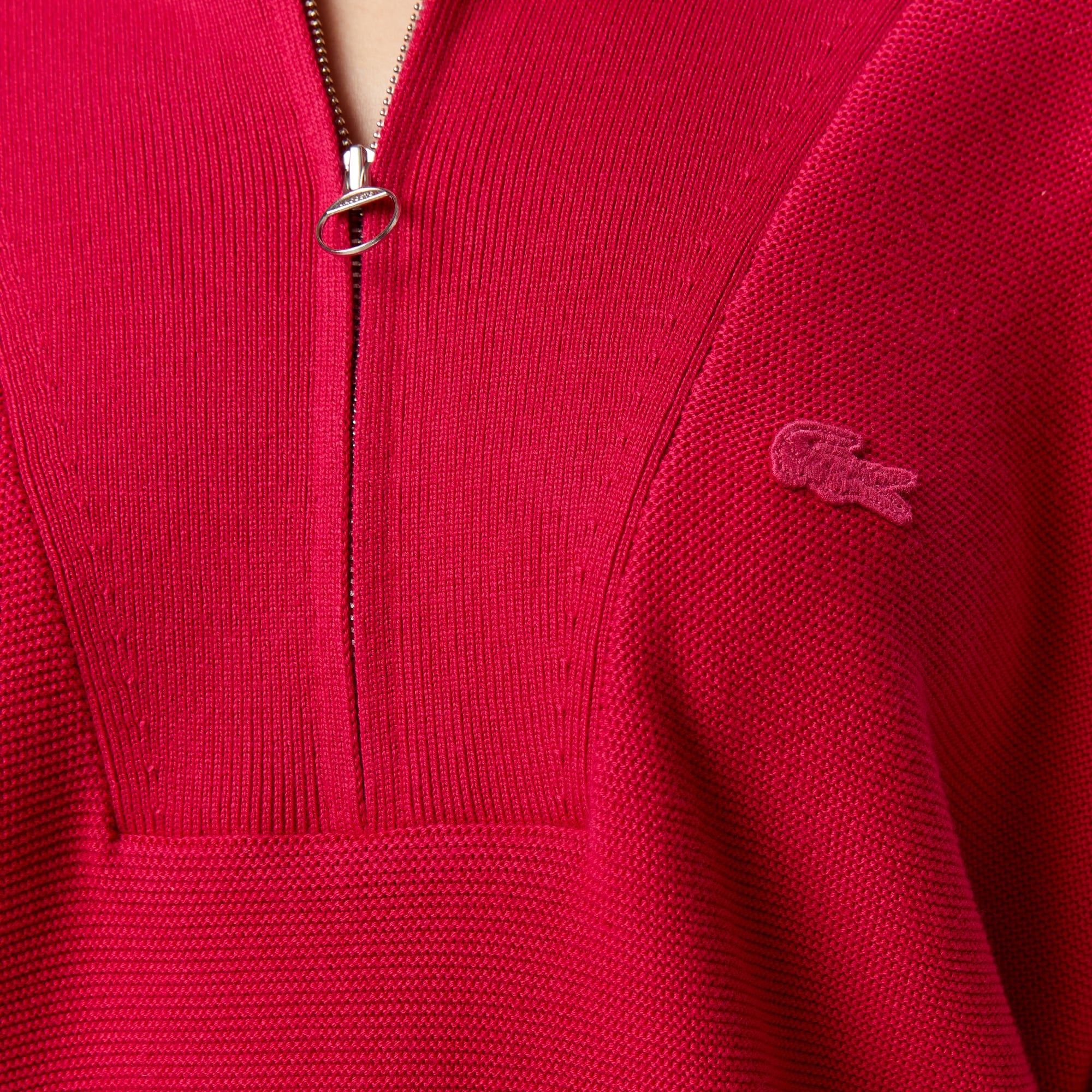 Kadın Classic Fit Yarım Fermuarlı Kırmızı Kazak