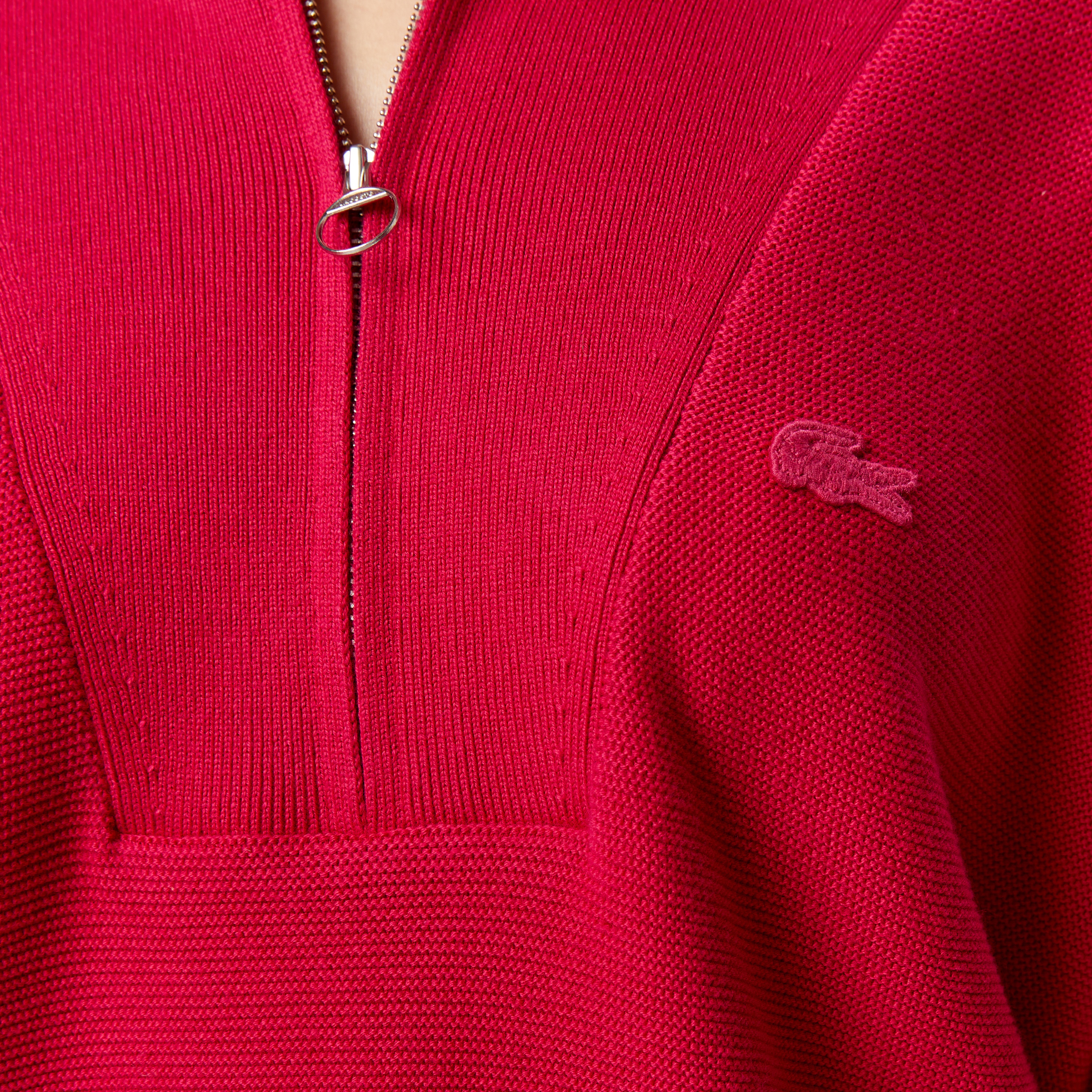 Kadın Classic Fit Yarım Fermuarlı Kırmızı Kazak