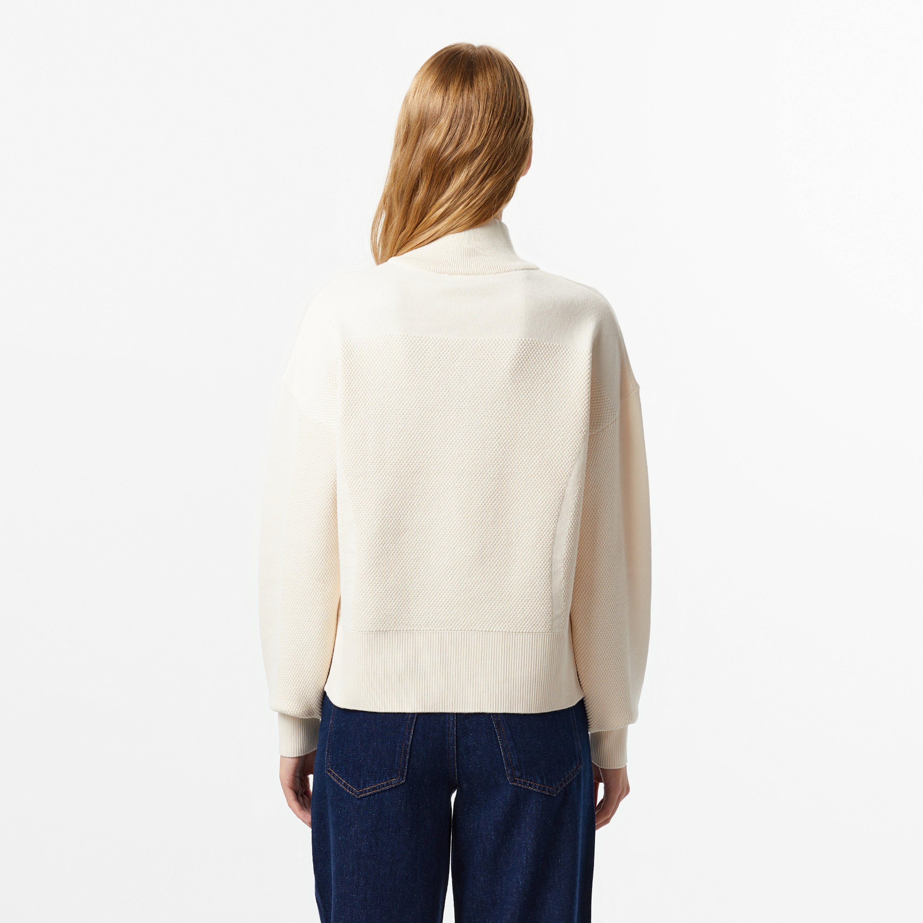 Kadın Relaxed Fit Yarım Fermuarlı Krem Kazak