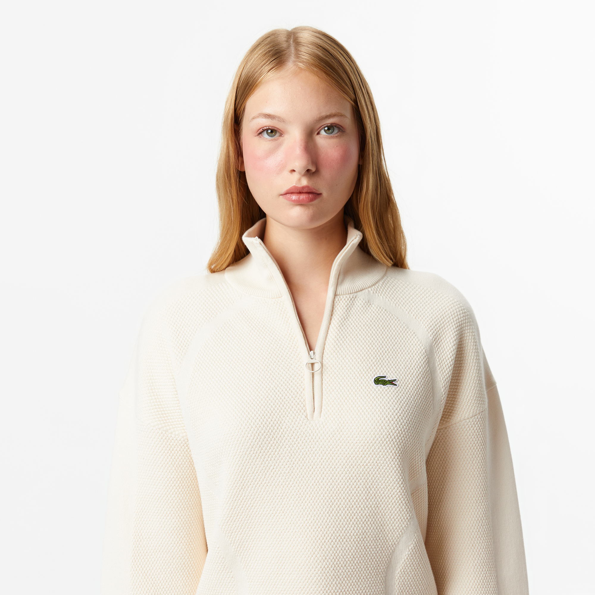 Kadın Relaxed Fit Yarım Fermuarlı Krem Kazak AF2637-XFJ | Lacoste