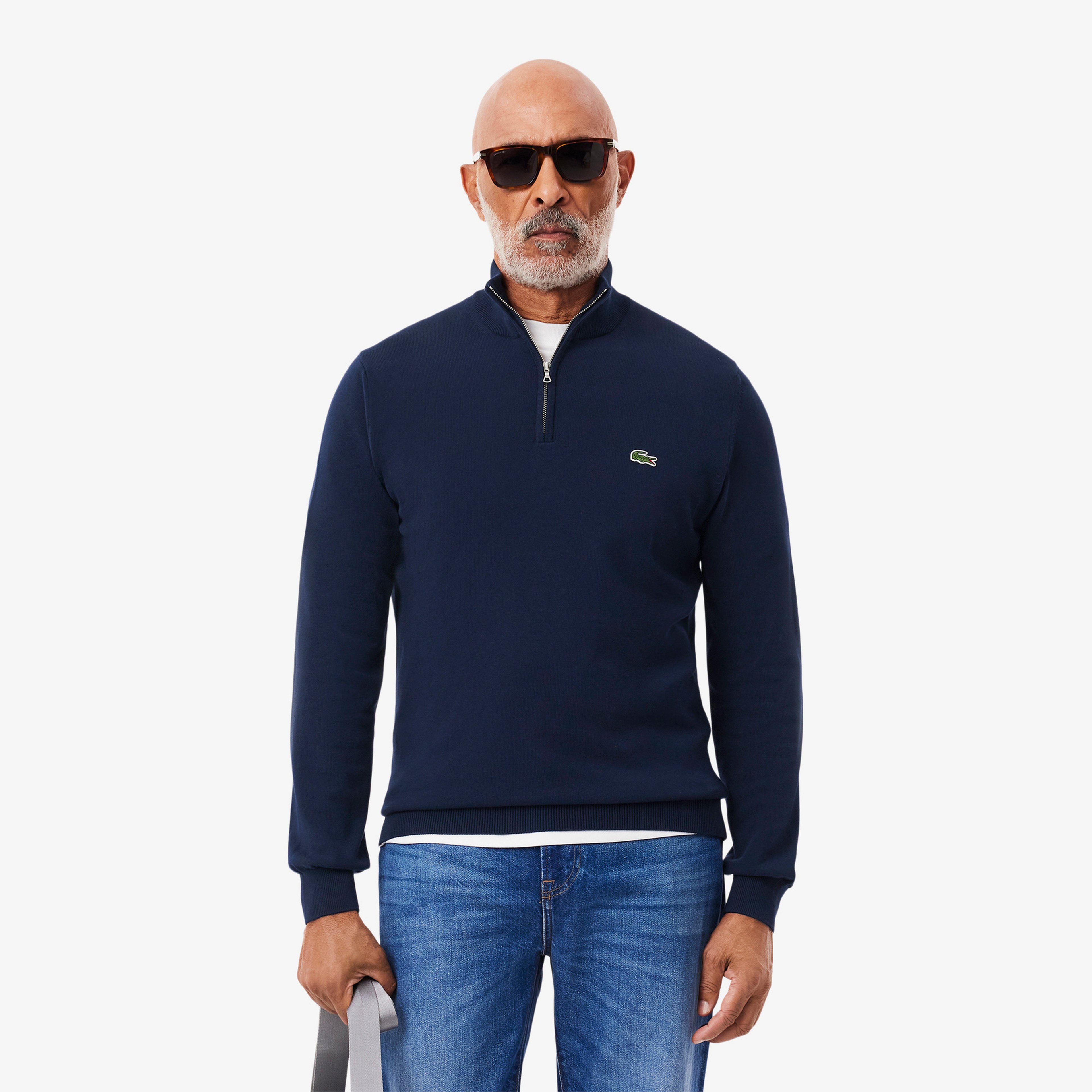 Erkek Regular Fit Yarım Fermuarlı Organik Pamuk Lacivert Kazak