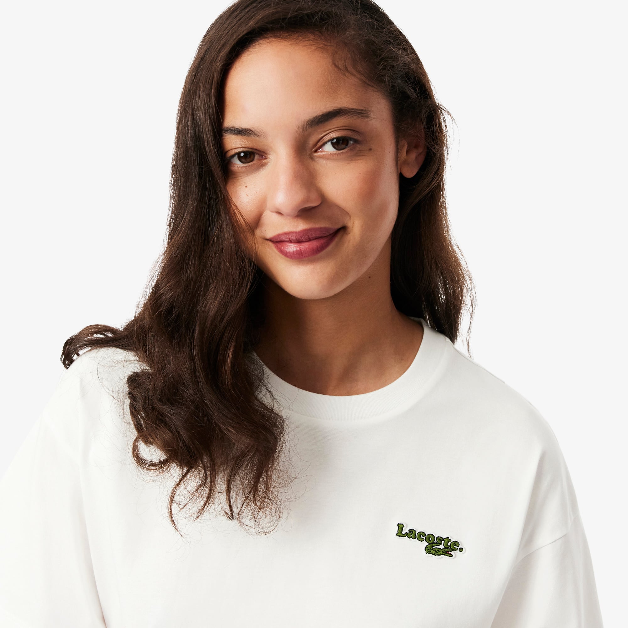 Lacoste Kadın Relaxed Fit Bisiklet Yaka Beyaz T-Shirt görsel 2