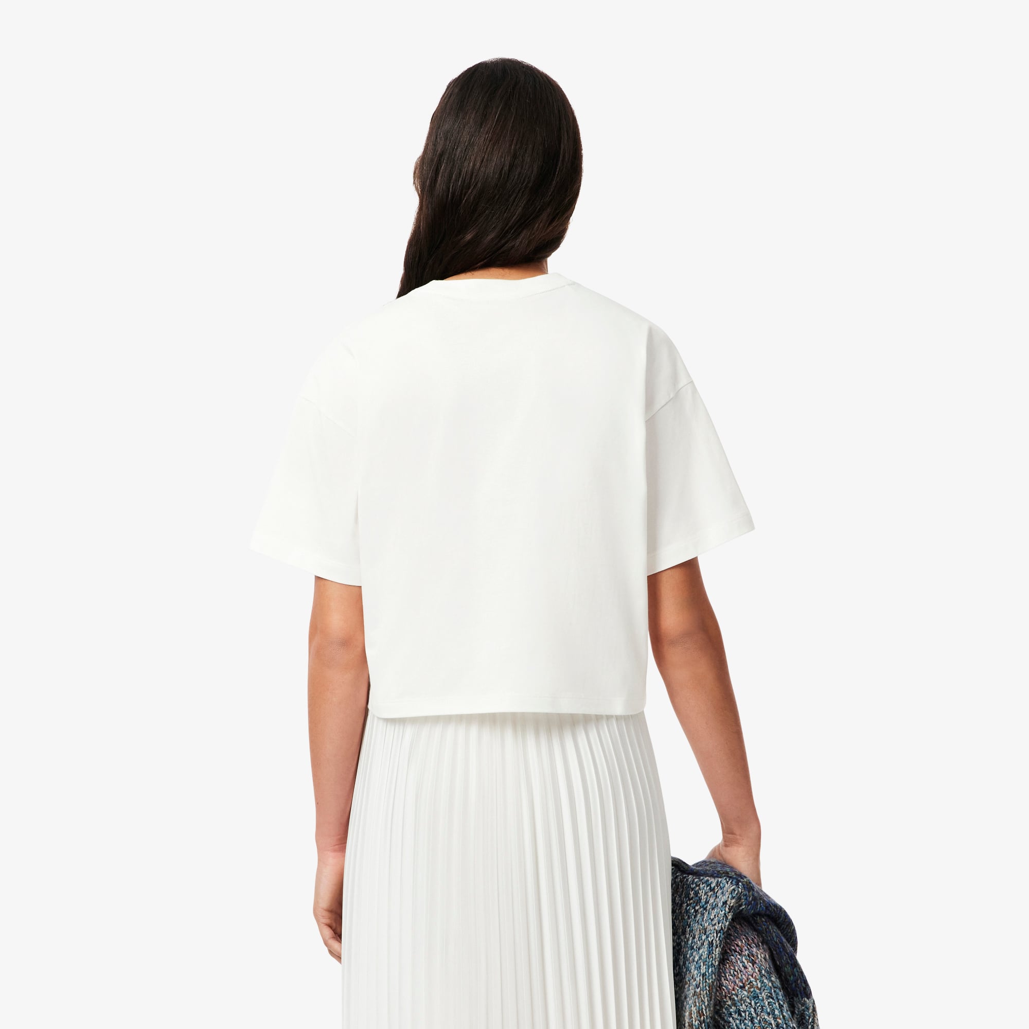 Lacoste Kadın Relaxed Fit Bisiklet Yaka Beyaz T-Shirt görsel 3