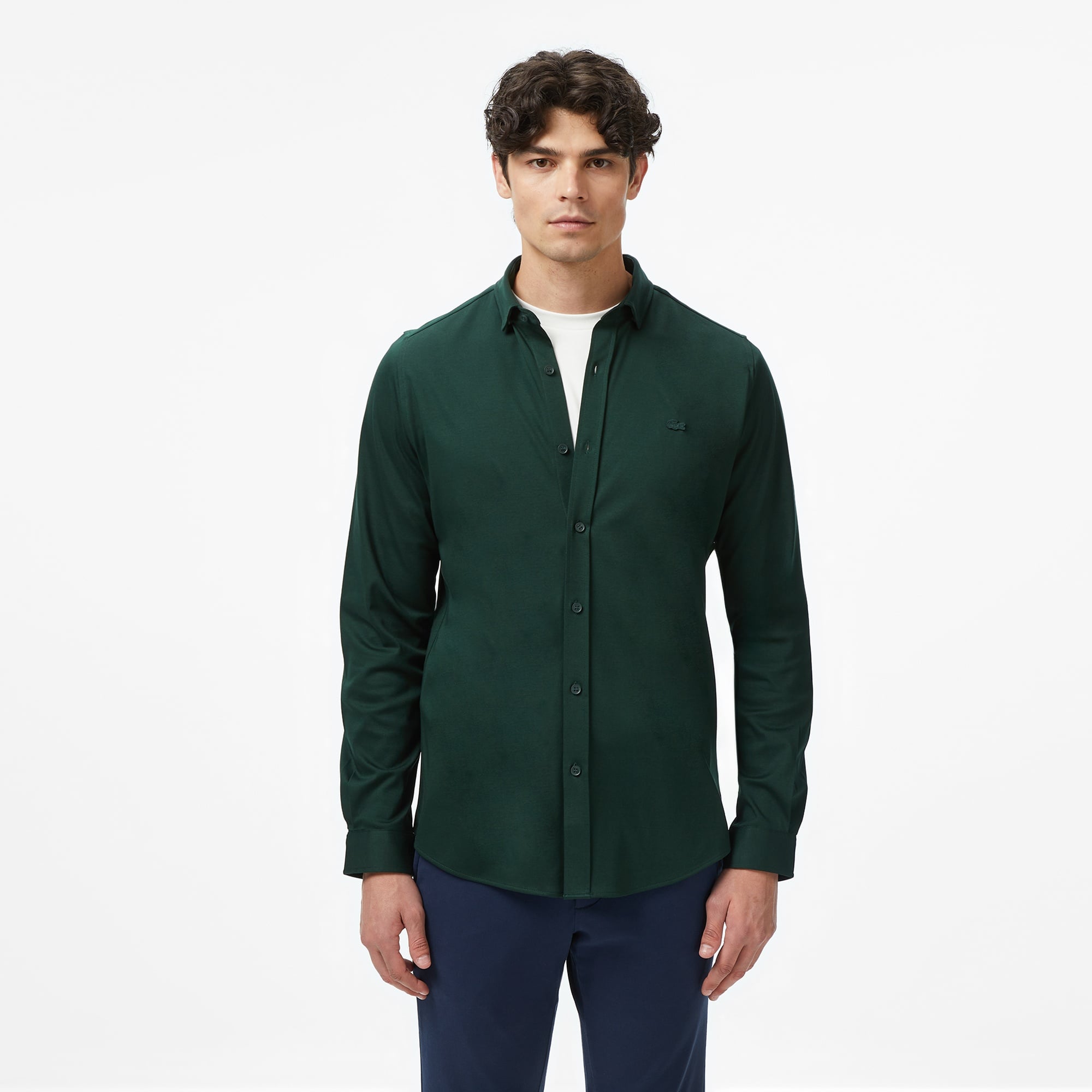 Erkek Slim Fit Koyu Yeşil Gömlek