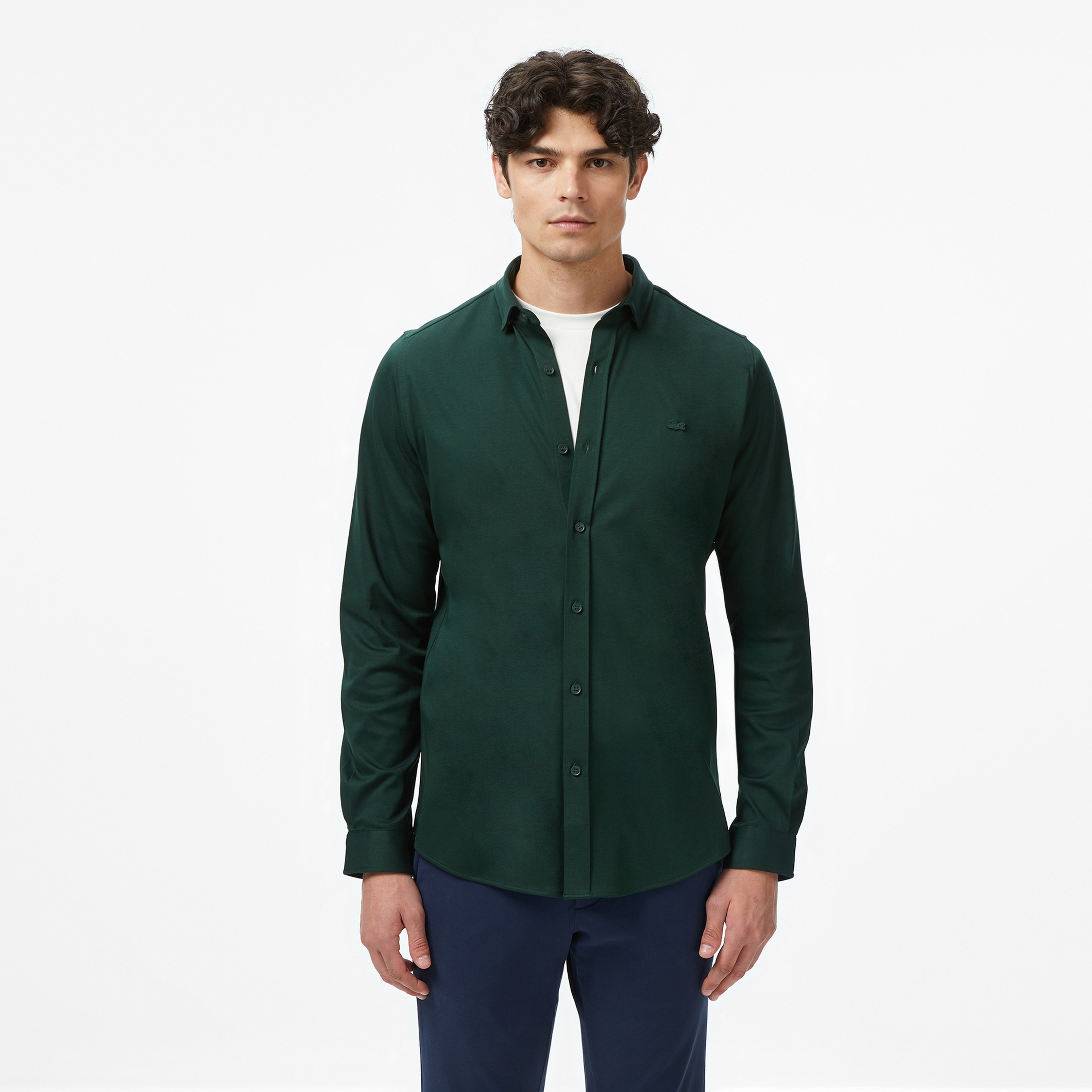 Erkek Slim Fit Koyu Yeşil Gömlek