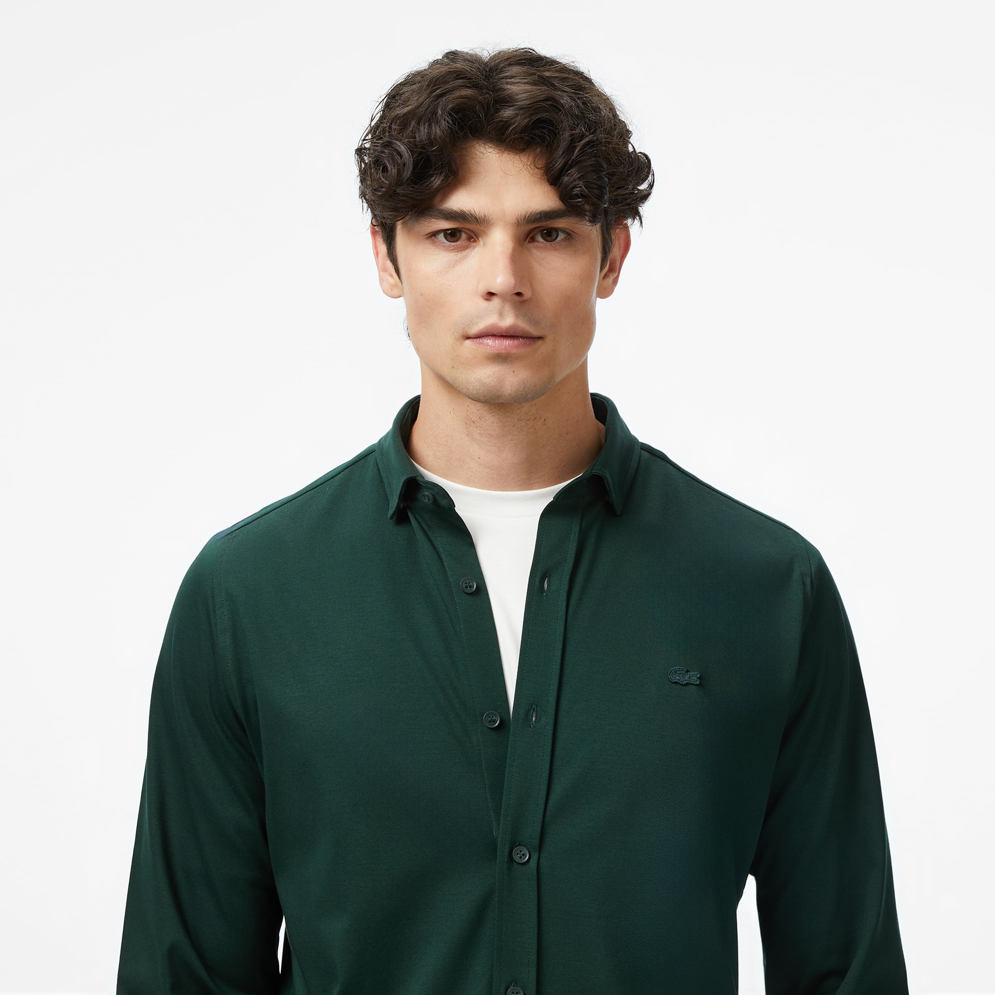 Erkek Slim Fit Koyu Yeşil Gömlek