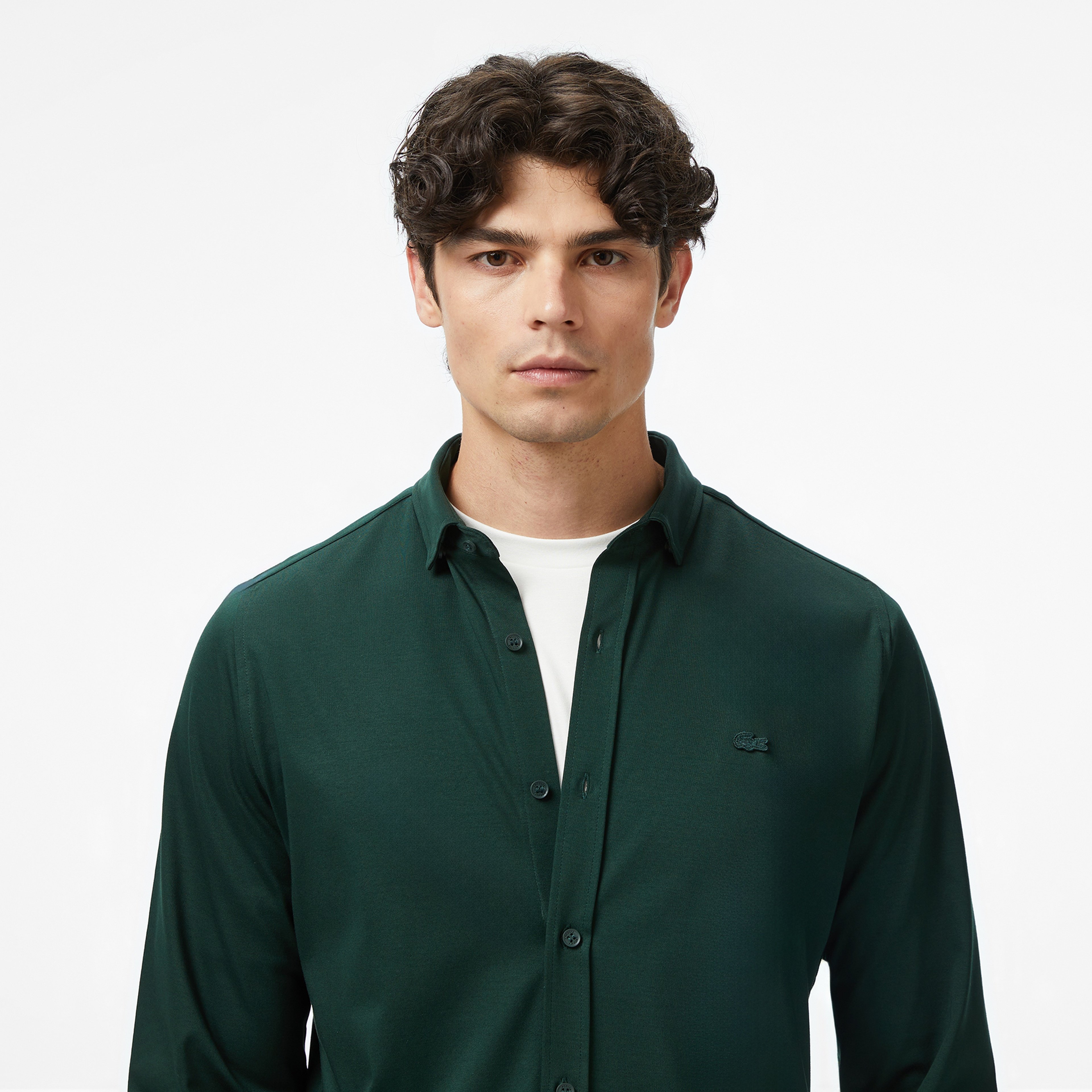 Erkek Slim Fit Koyu Yeşil Gömlek