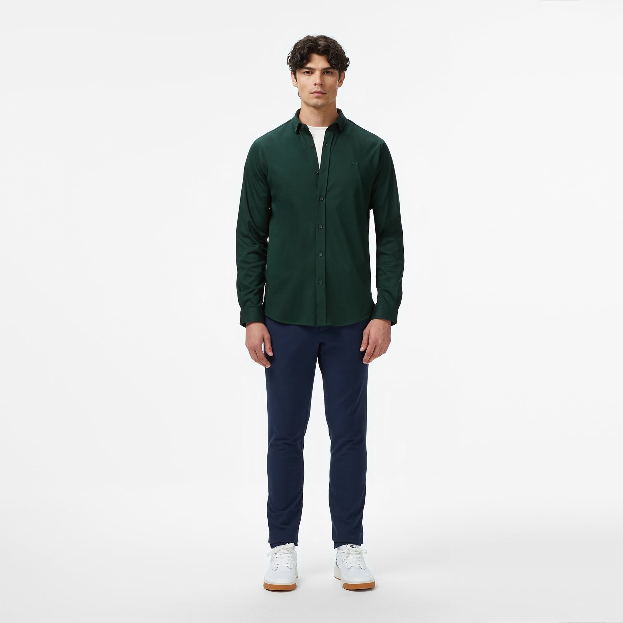 Erkek Slim Fit Koyu Yeşil Gömlek