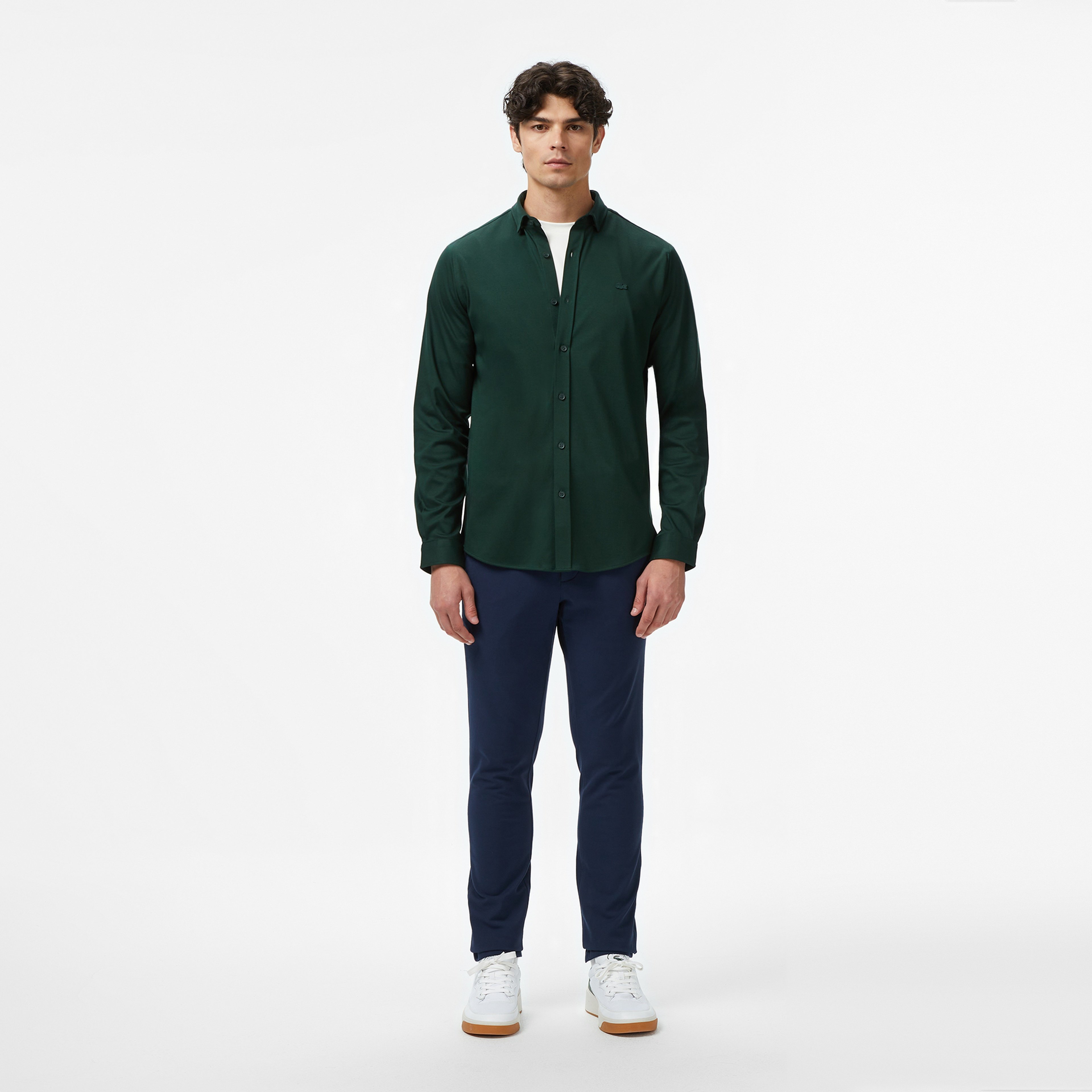 Erkek Slim Fit Koyu Yeşil Gömlek