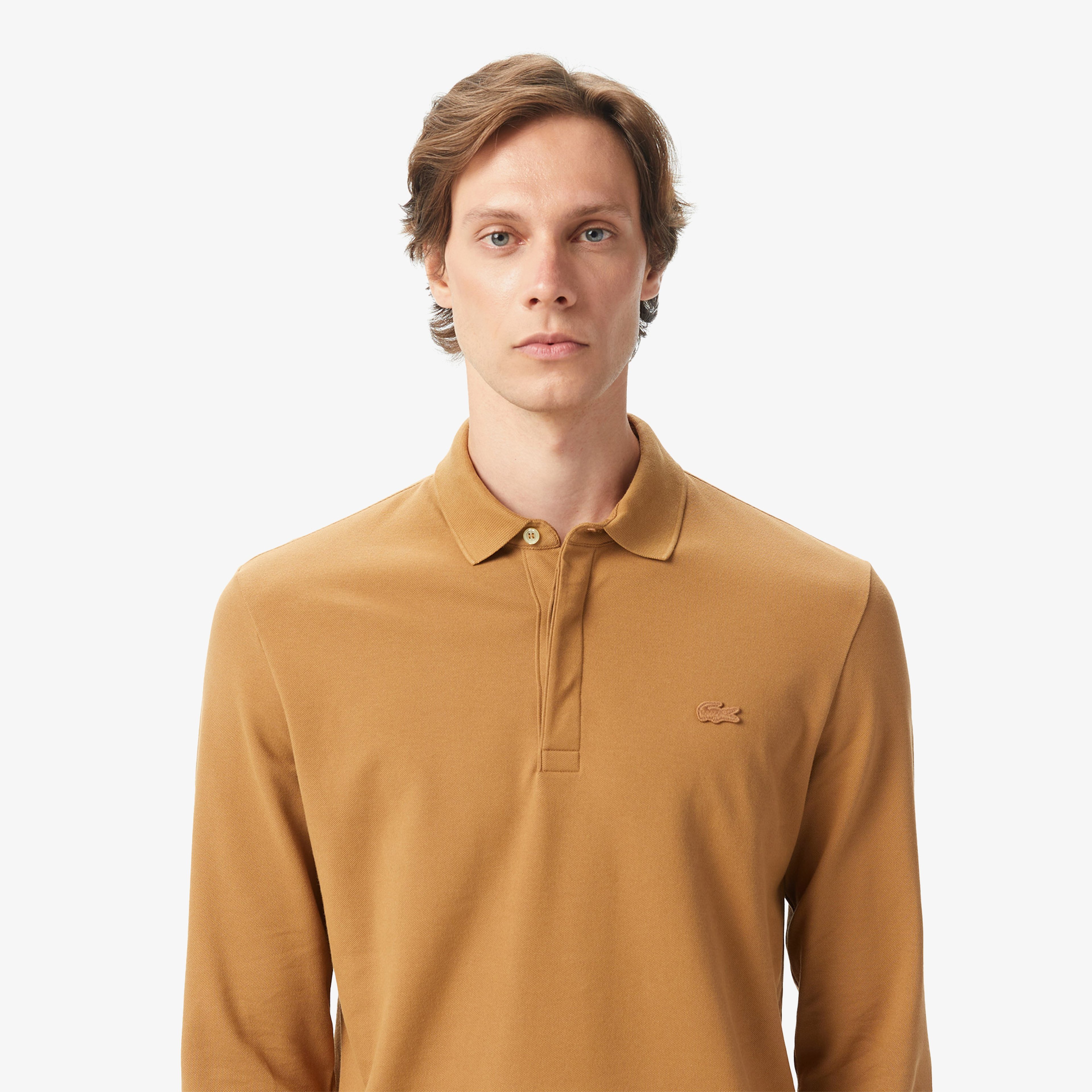 Erkek Regular Fit Uzun Kollu Açık Kahverengi Paris Polo