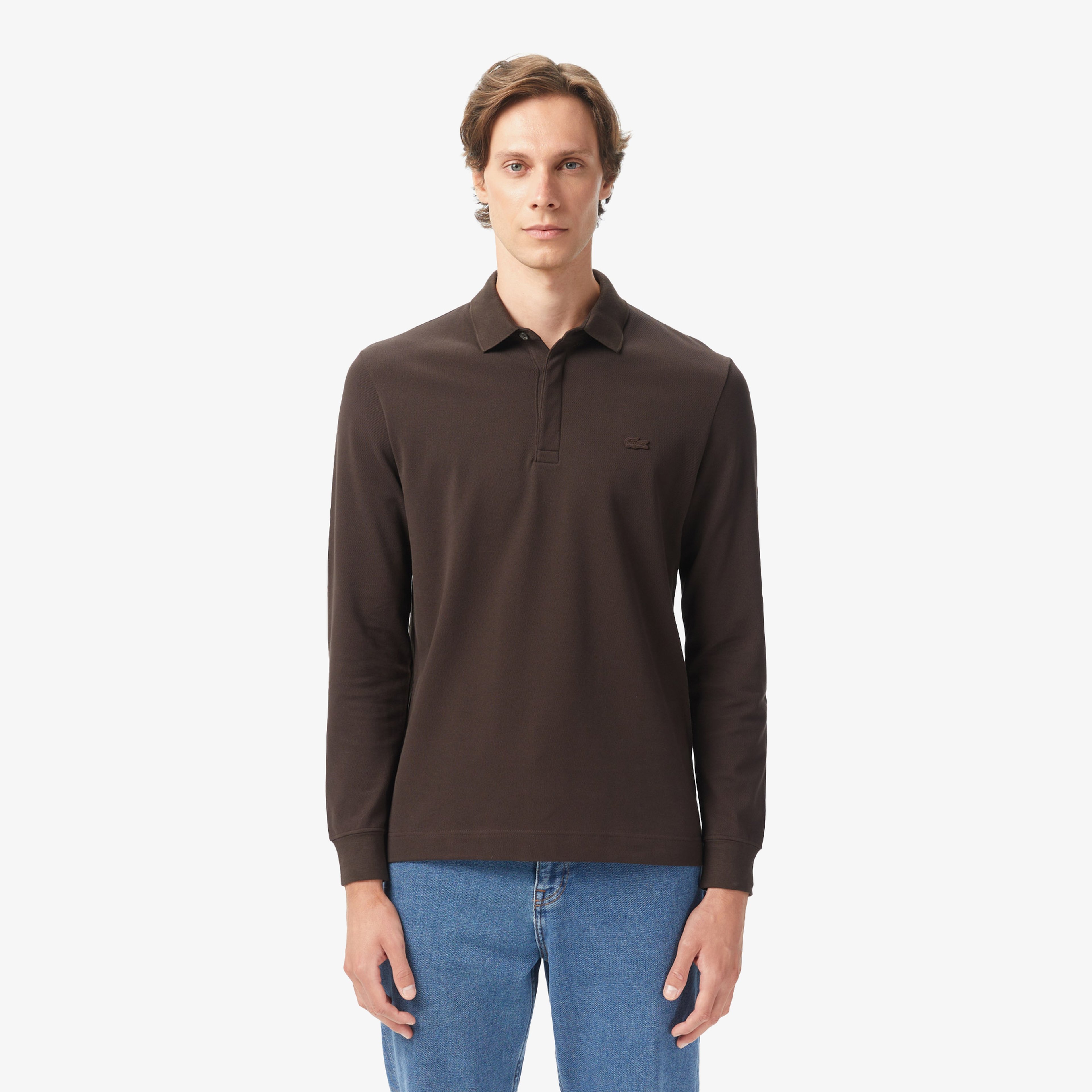 Erkek Regular Fit Uzun Kollu Kahverengi Paris Polo