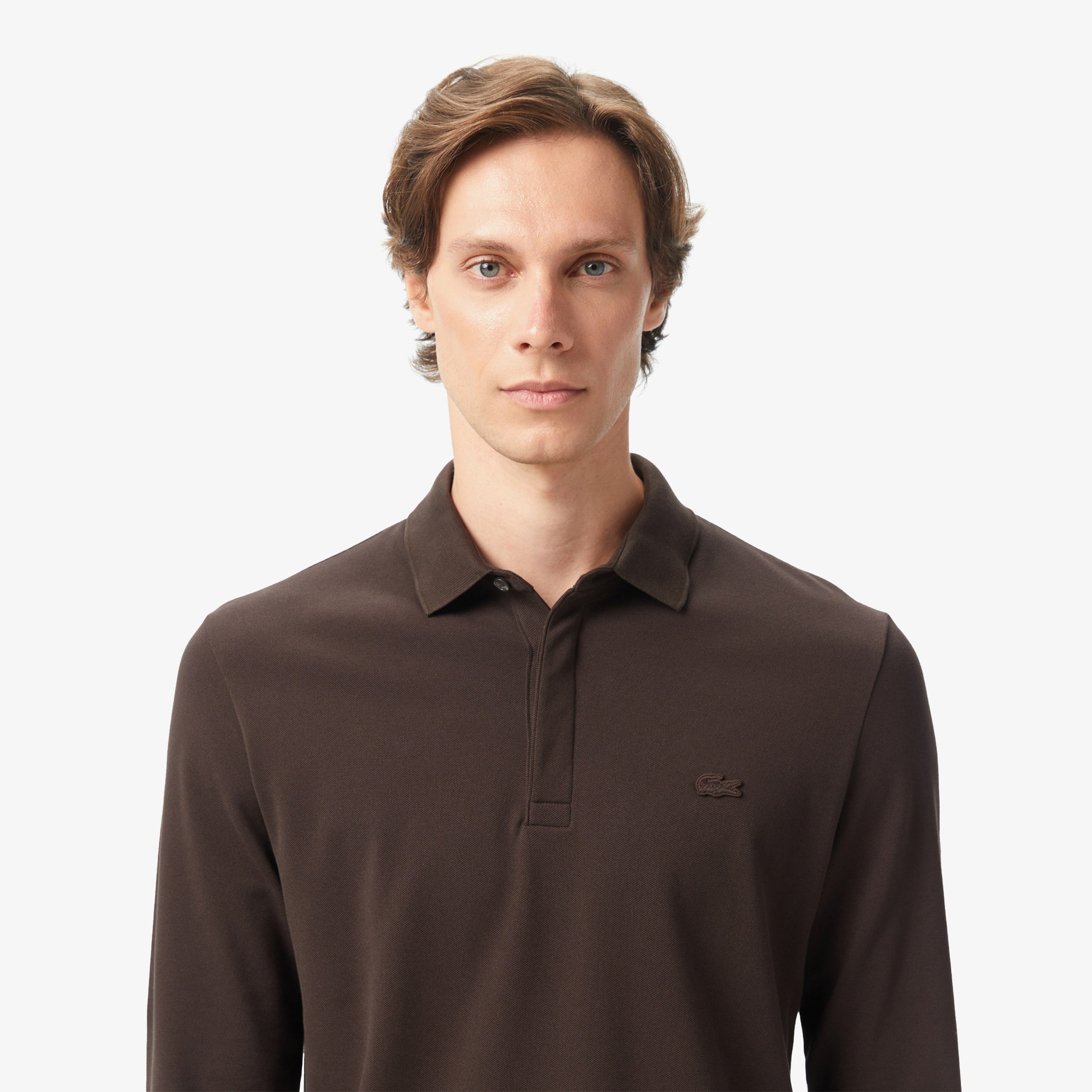 Erkek Regular Fit Uzun Kollu Kahverengi Paris Polo