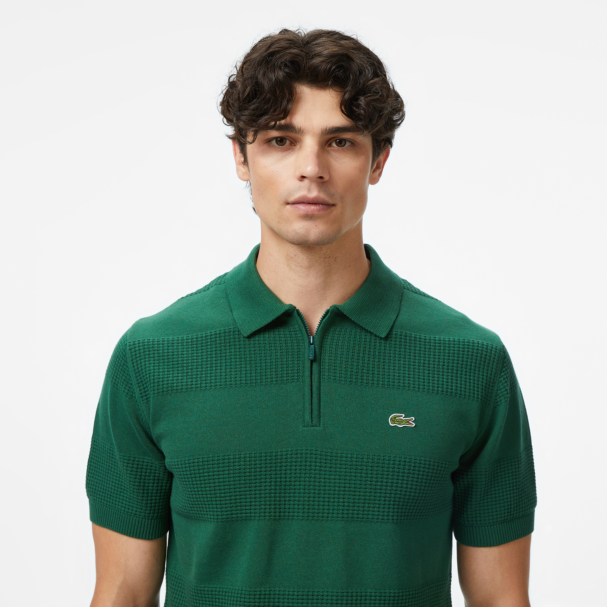Erkek Classic Fit Kısa Kollu Polo Yaka Desenli Yeşil Triko AH2618