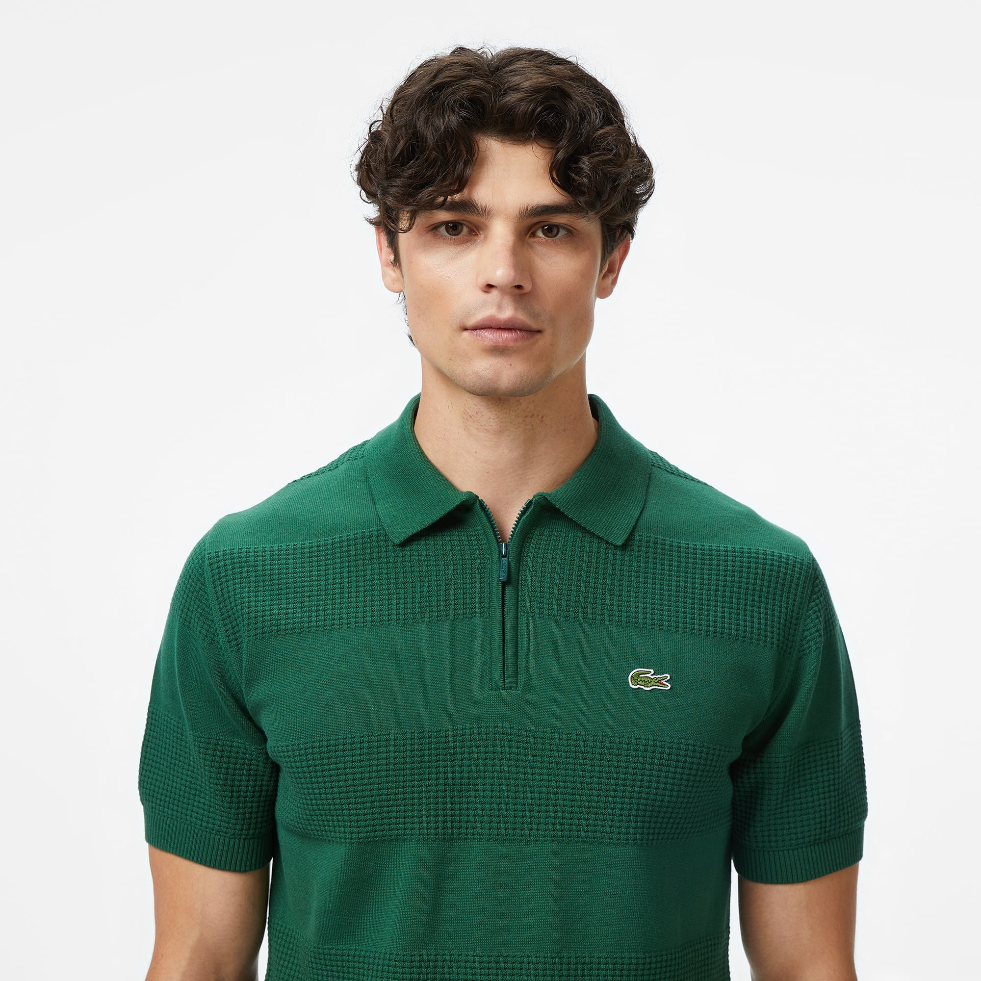 Erkek Classic Fit Kısa Kollu Polo Yaka  Desenli Yeşil Triko
