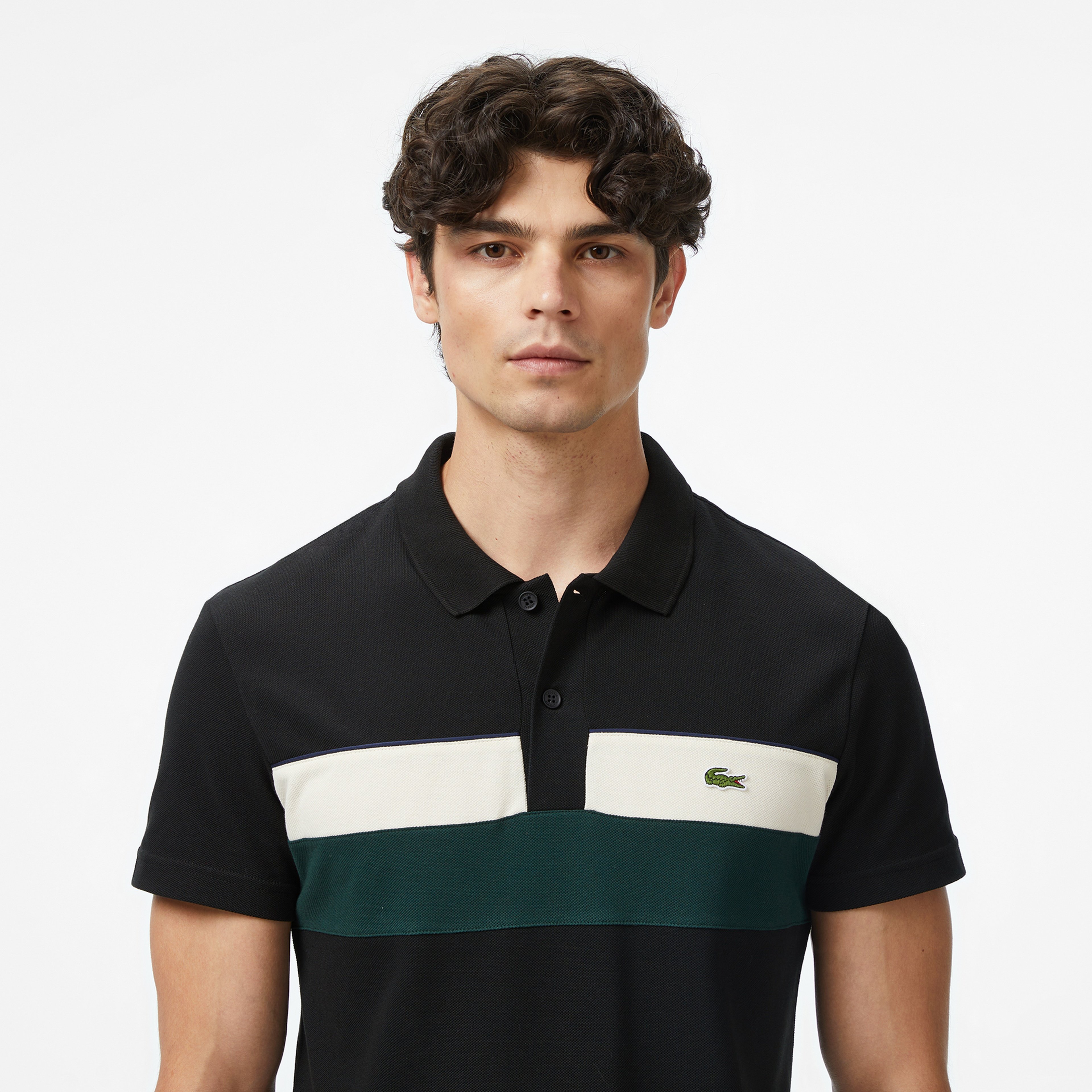 Erkek Regular Fit Renk Bloklu Siyah Polo