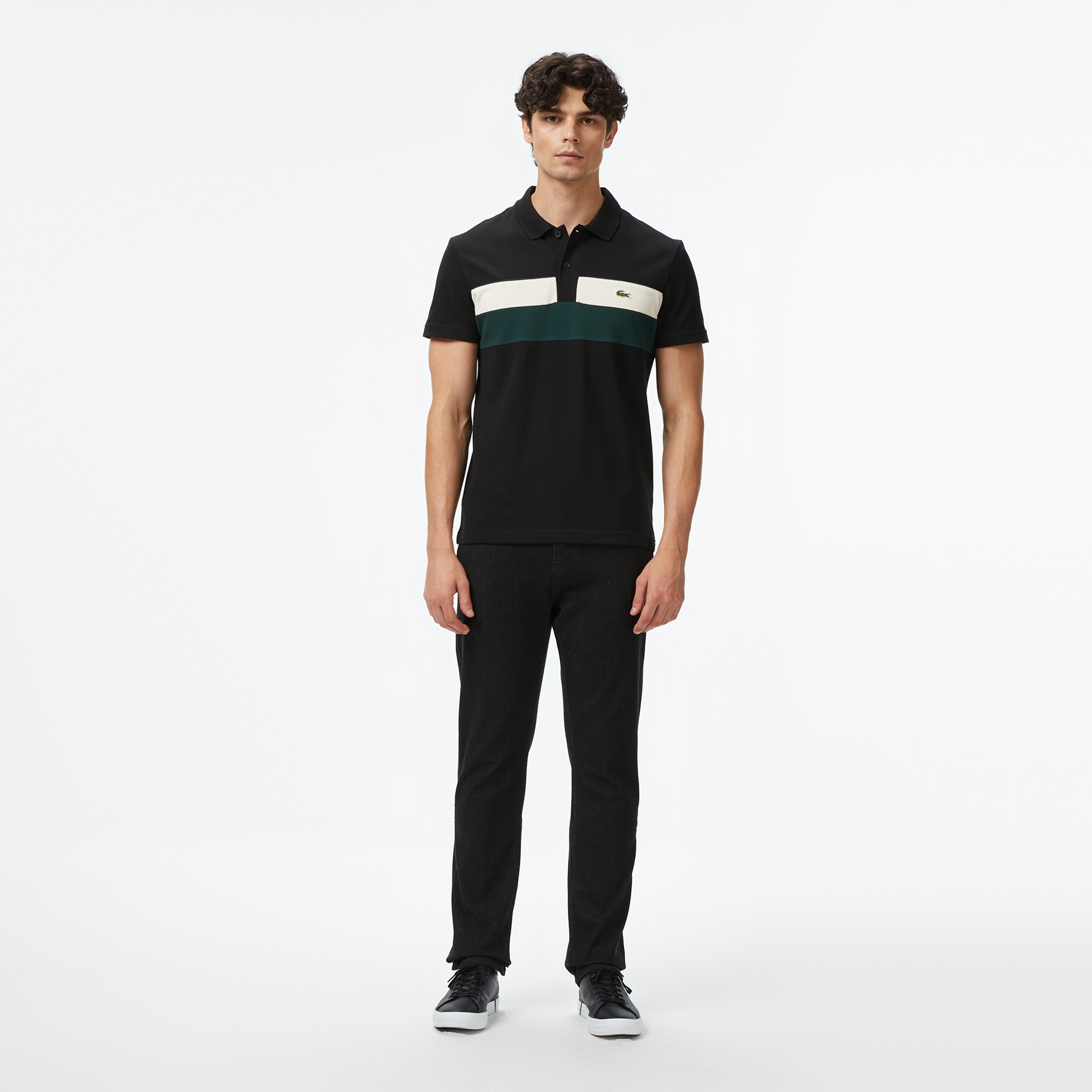 Erkek Regular Fit Renk Bloklu Siyah Polo
