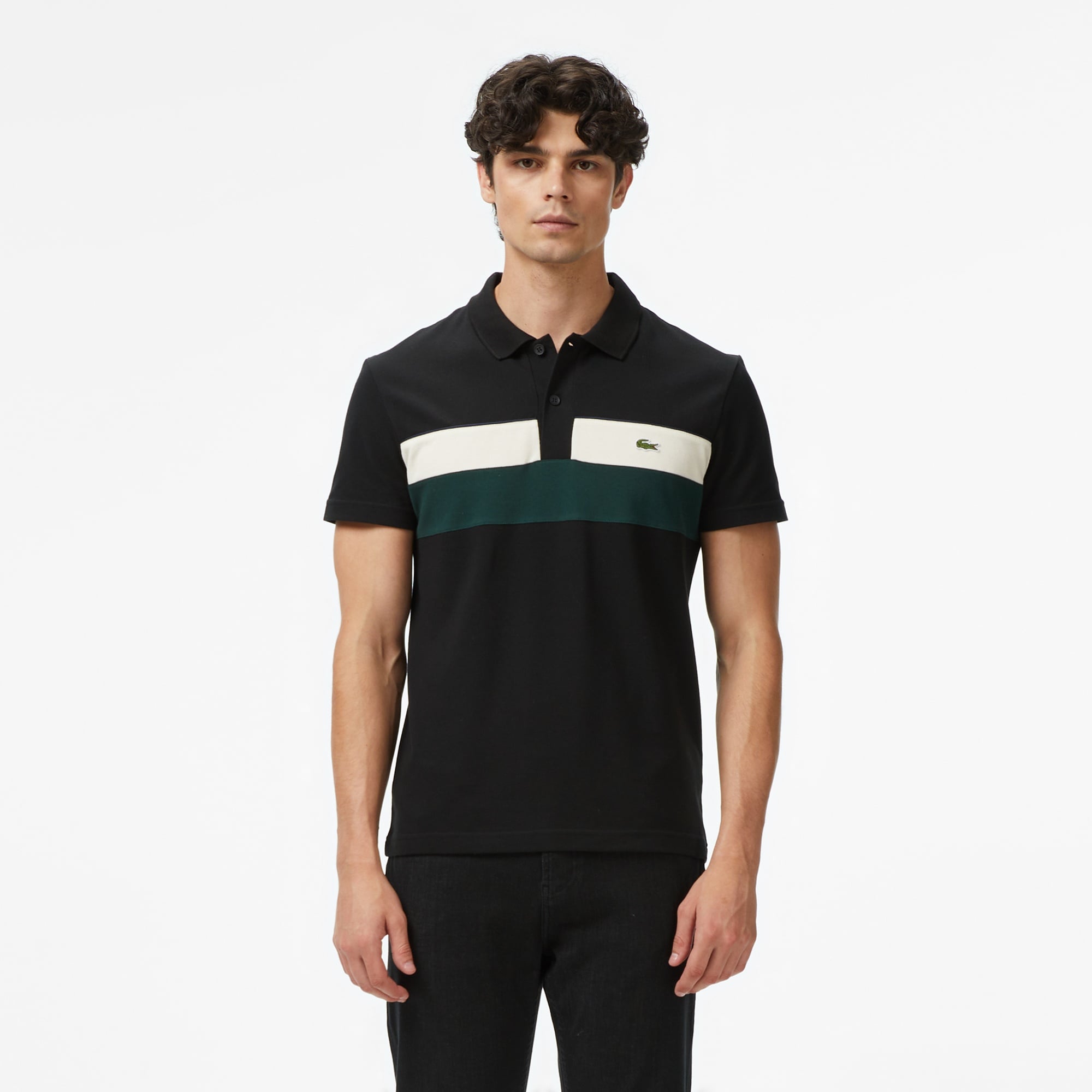 Erkek Regular Fit Renk Bloklu Siyah Polo