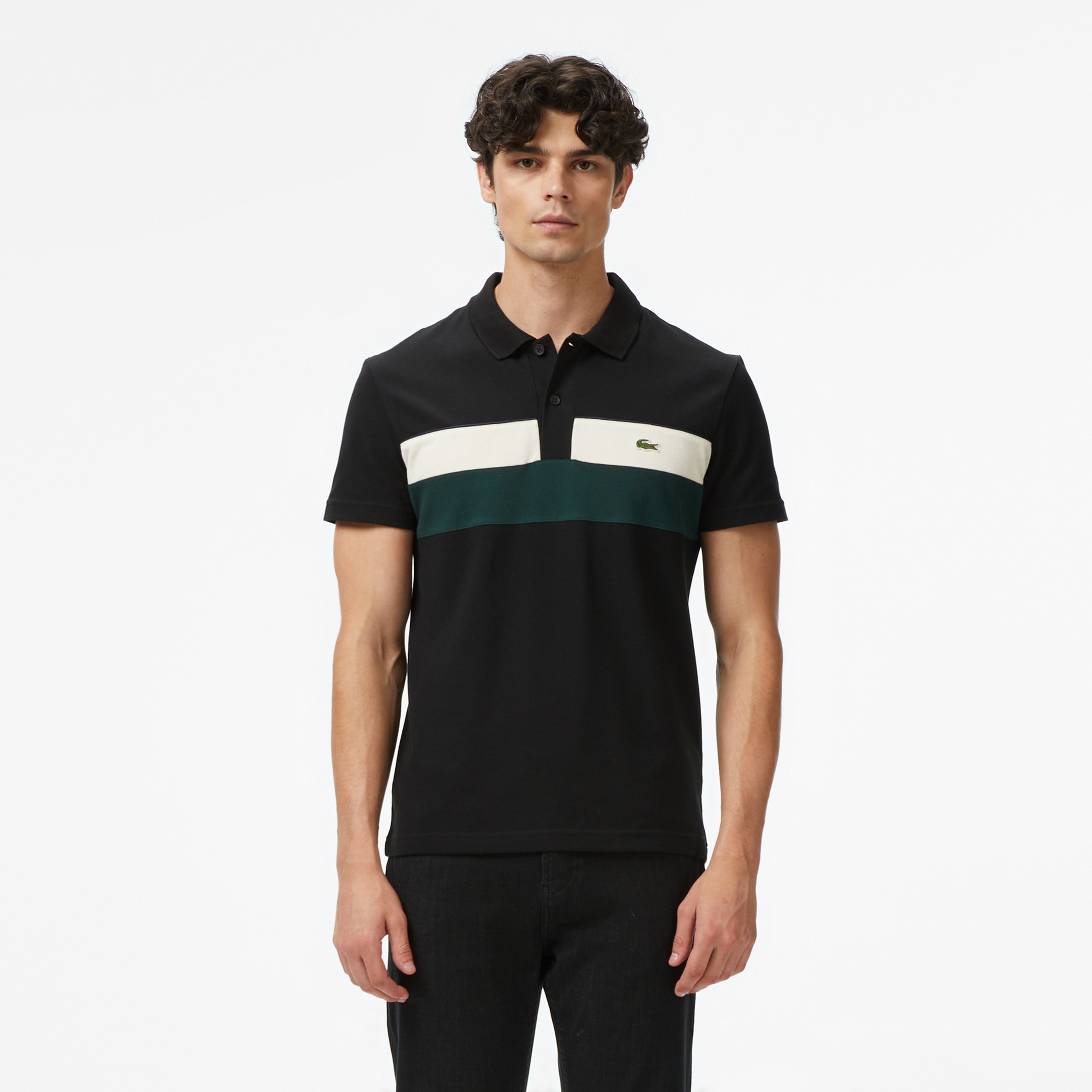 Erkek Regular Fit Renk Bloklu Siyah Polo