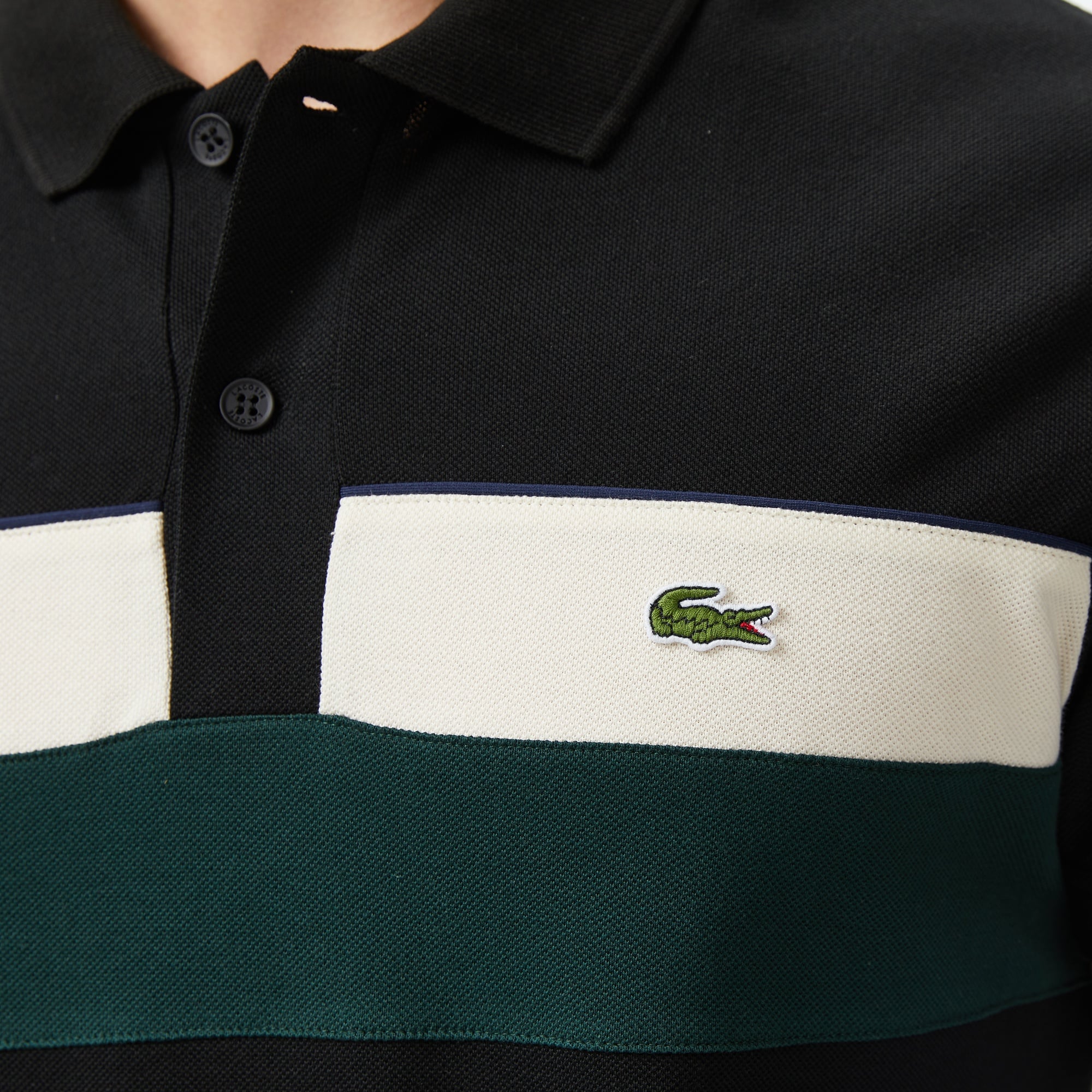 Erkek Regular Fit Renk Bloklu Siyah Polo