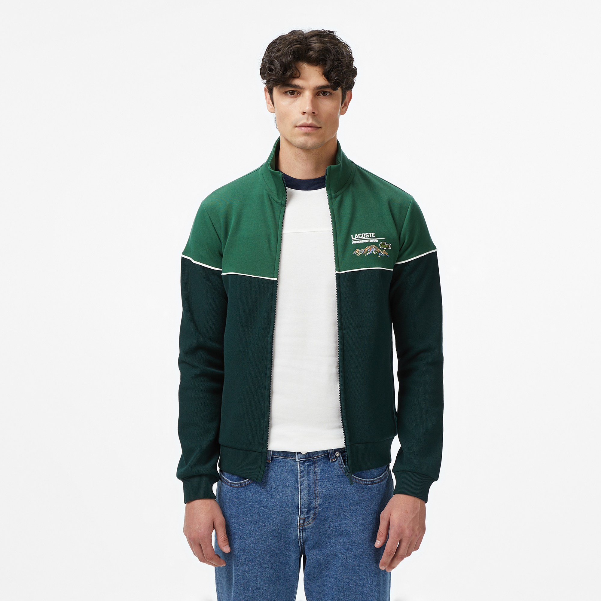 Erkek Slim Fit Fermuarlı Renk Bloklu Yeşil Sweatshirt SH2623.YZP