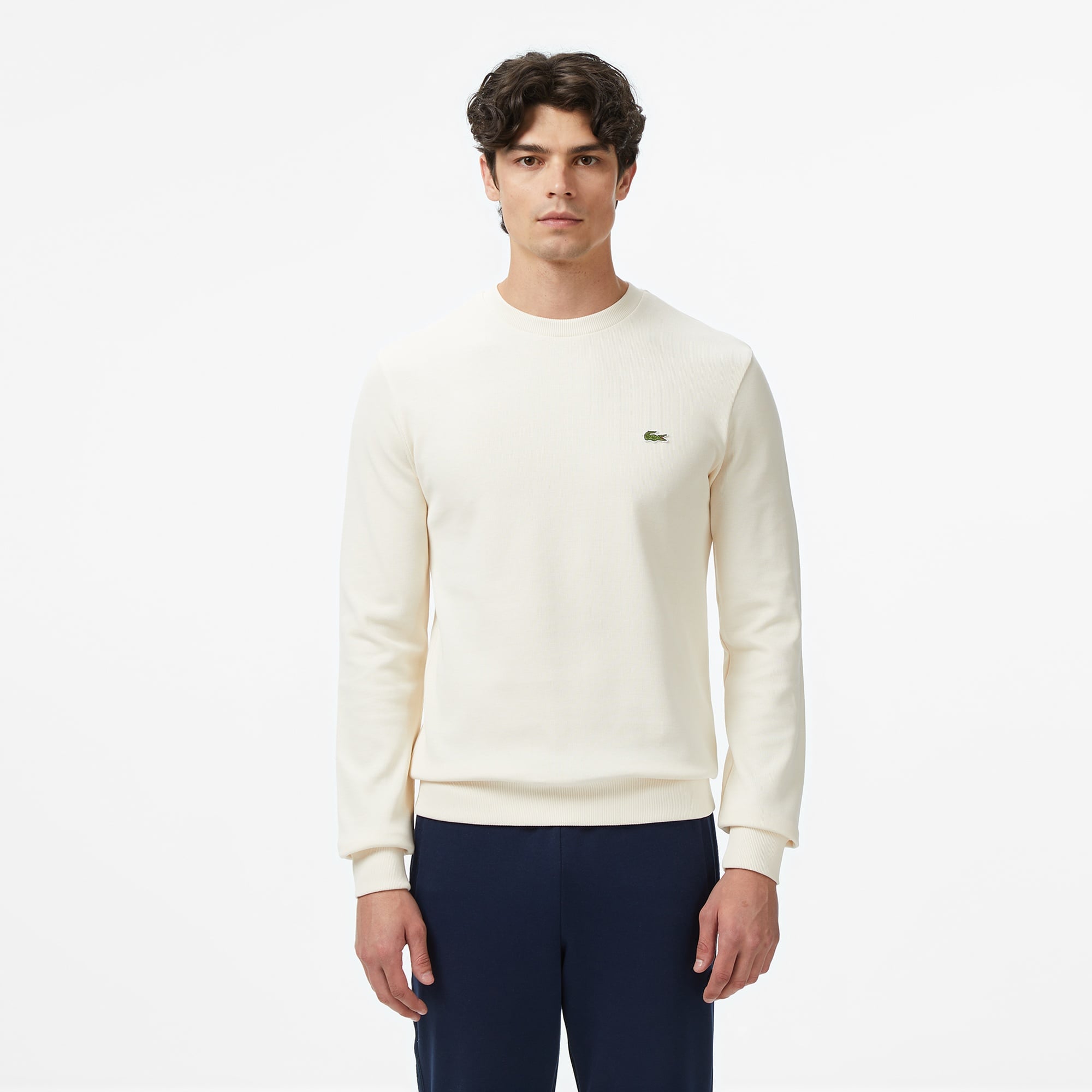 Erkek Classic Fit Uzun Kollu Bisiklet Yaka Krem T-Shirt