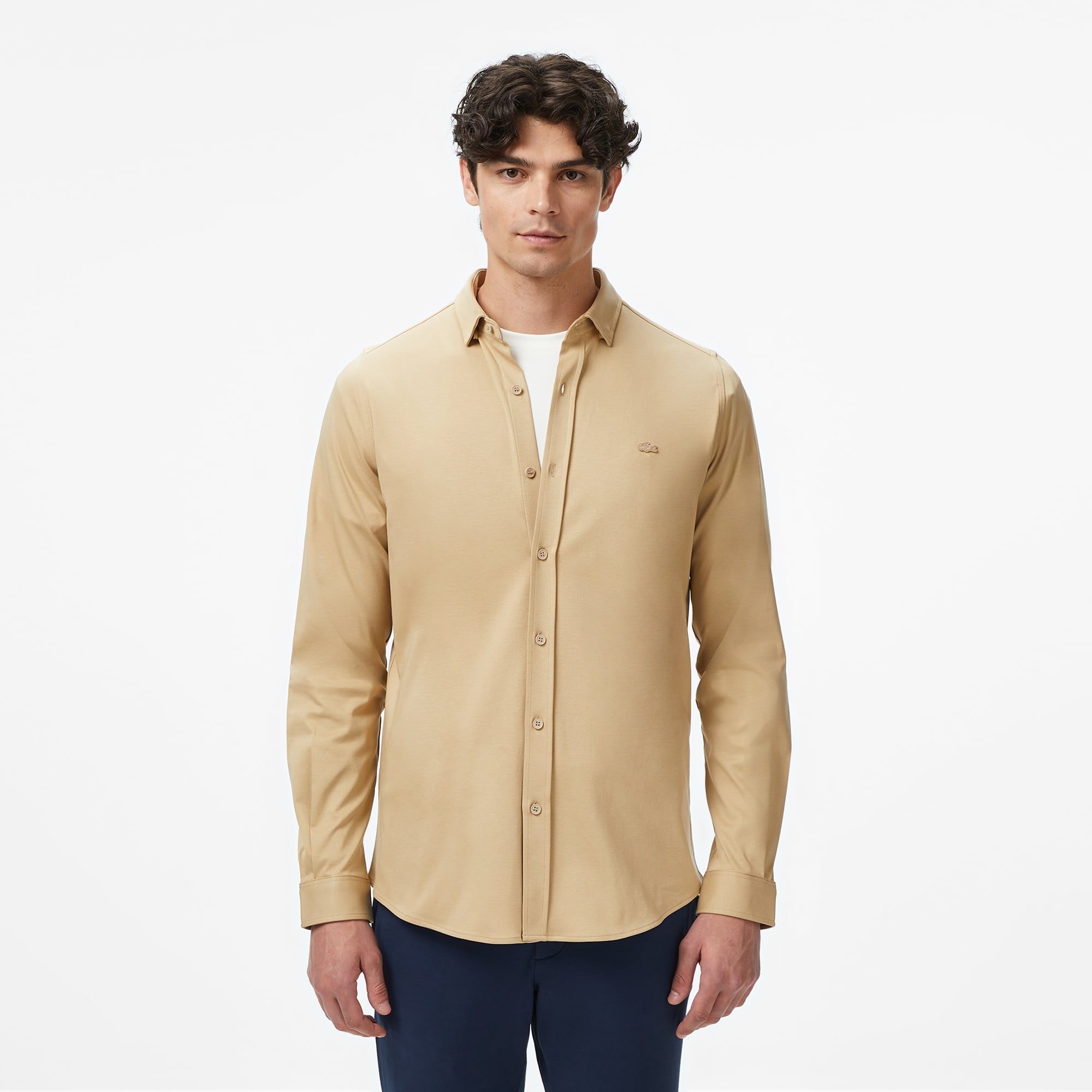 Erkek Slim Fit Bej Gömlek