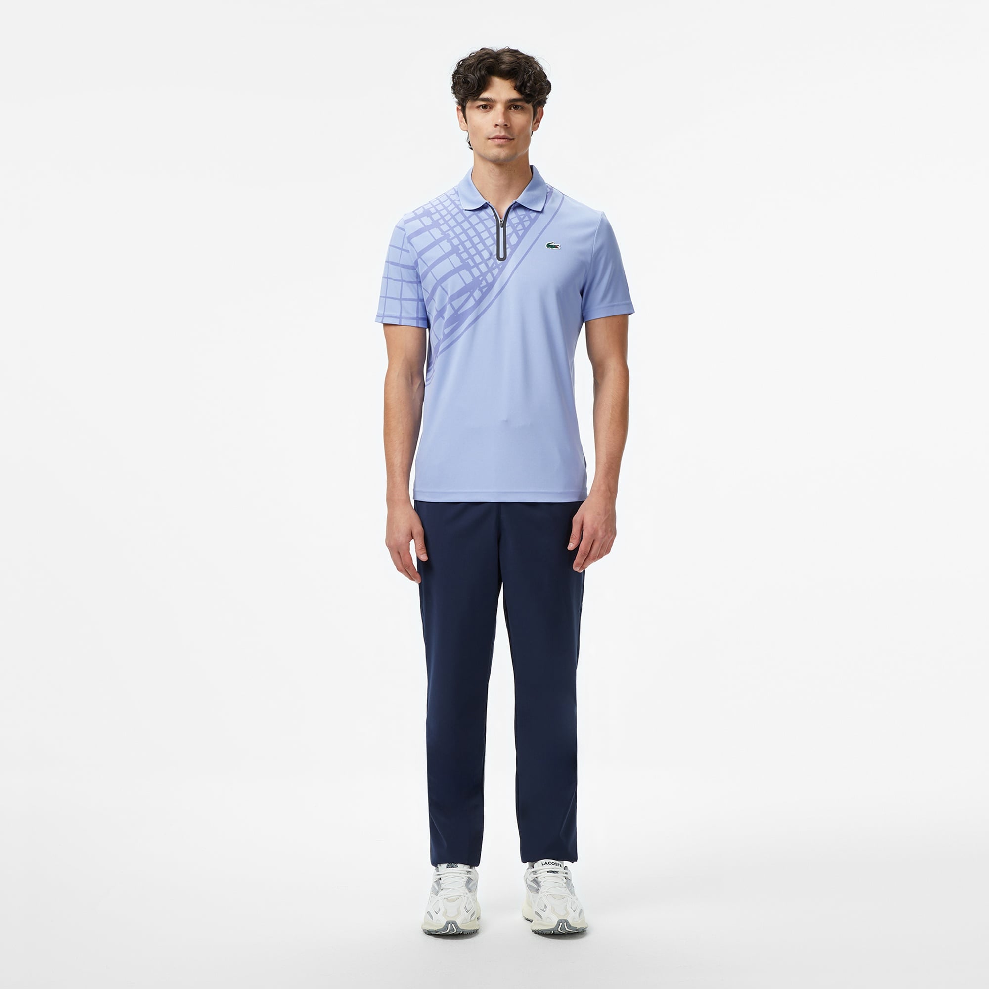 Erkek Slim Fit Baskılı Mavi Polo